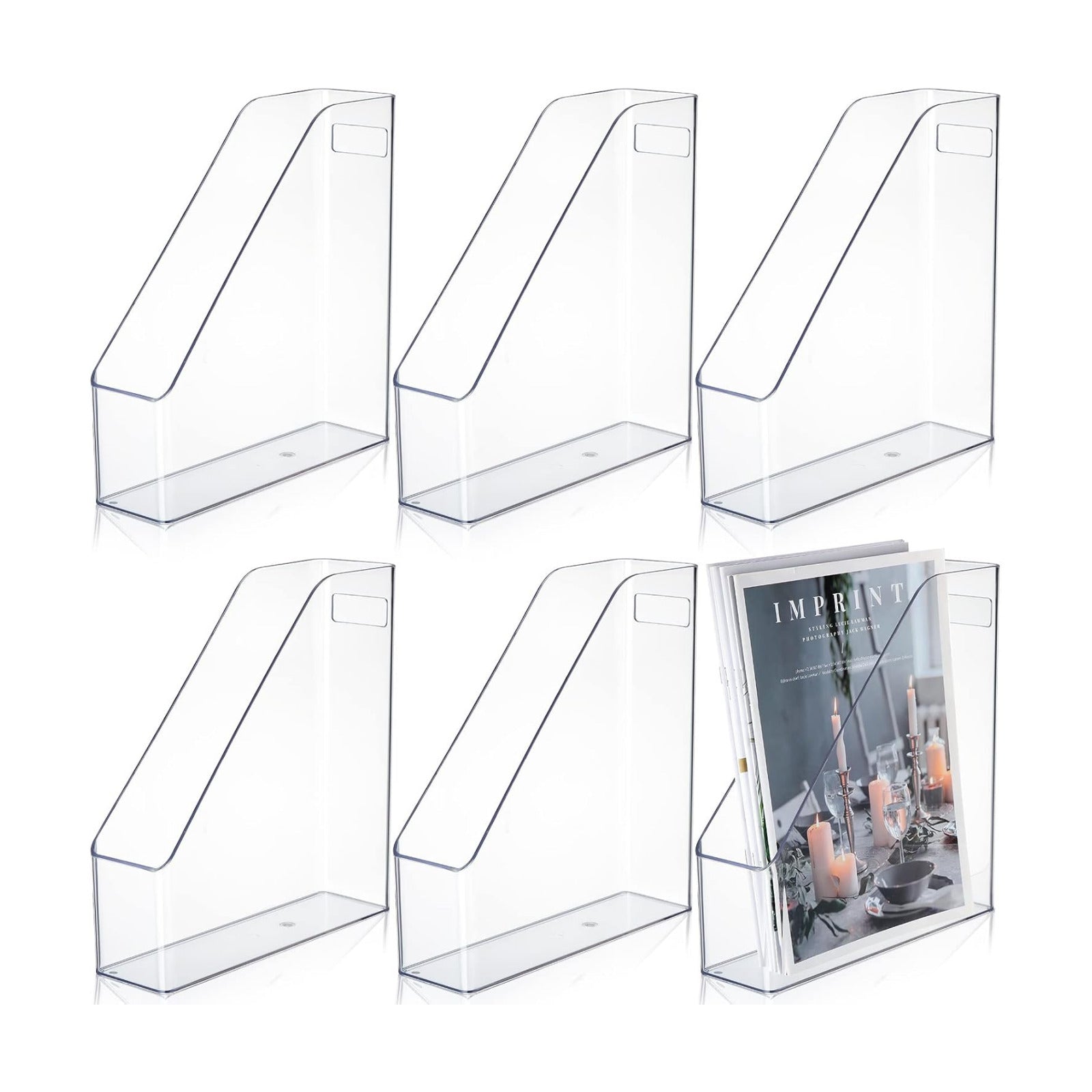 Marsui 6 Pcs Clear Acrylic Magazine Holder with Handle Desk Organizer | Vertical File Rack for School Locker and