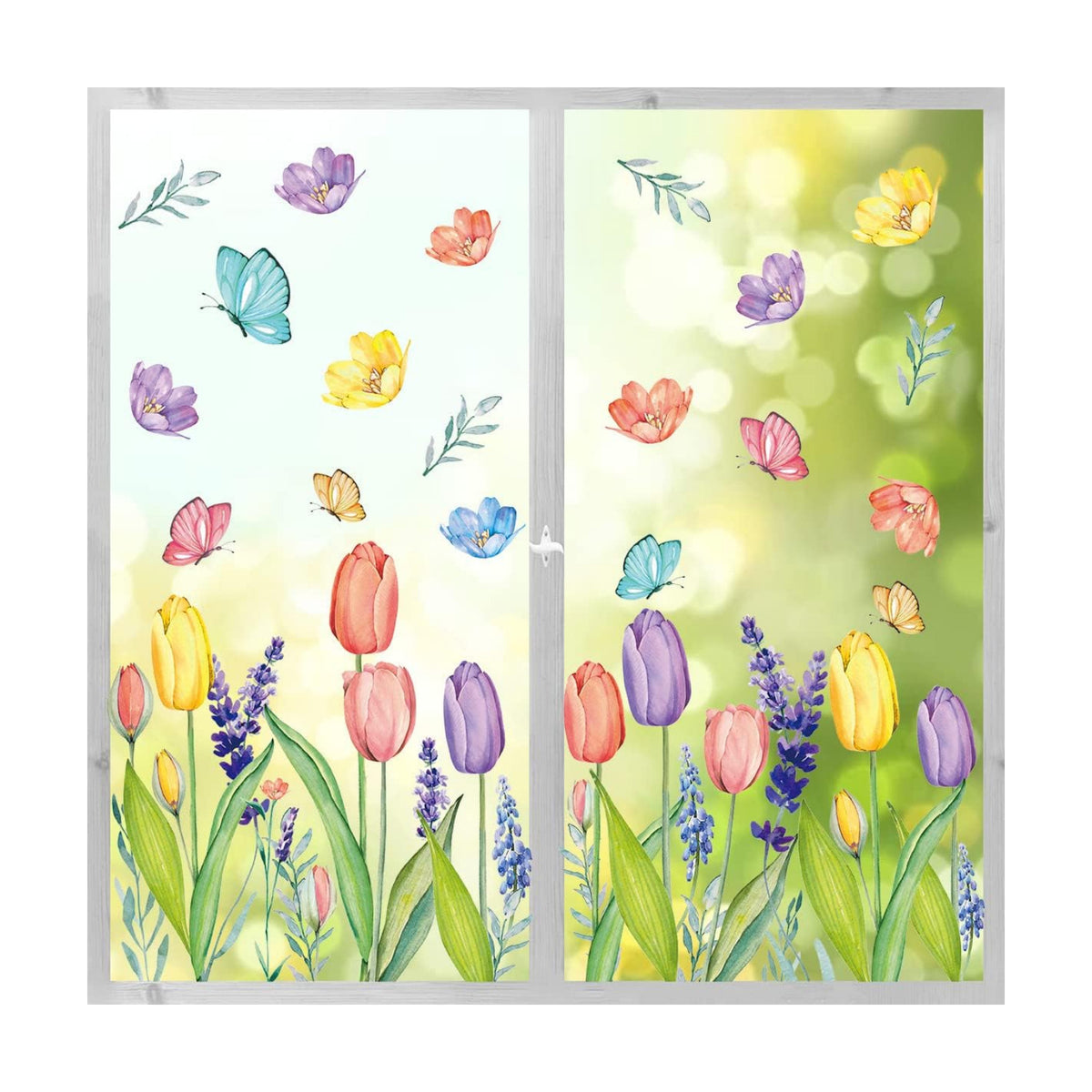 Horaldaily 67 PCS Spring Summer Window Cling Sticker, Tulip Butterfly Flower Decal for Home Party Supplies Shop Glass Display Decoration