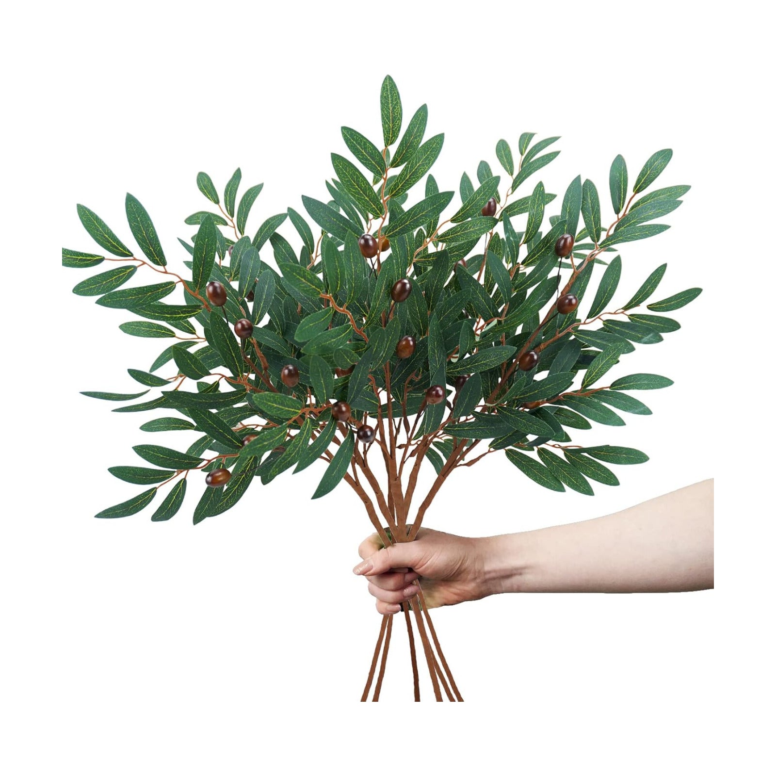 Artificial Olive Branches for Vase 26" Fake Olive Stems Faux Greenery Stems / Green / 6P / Set of 6