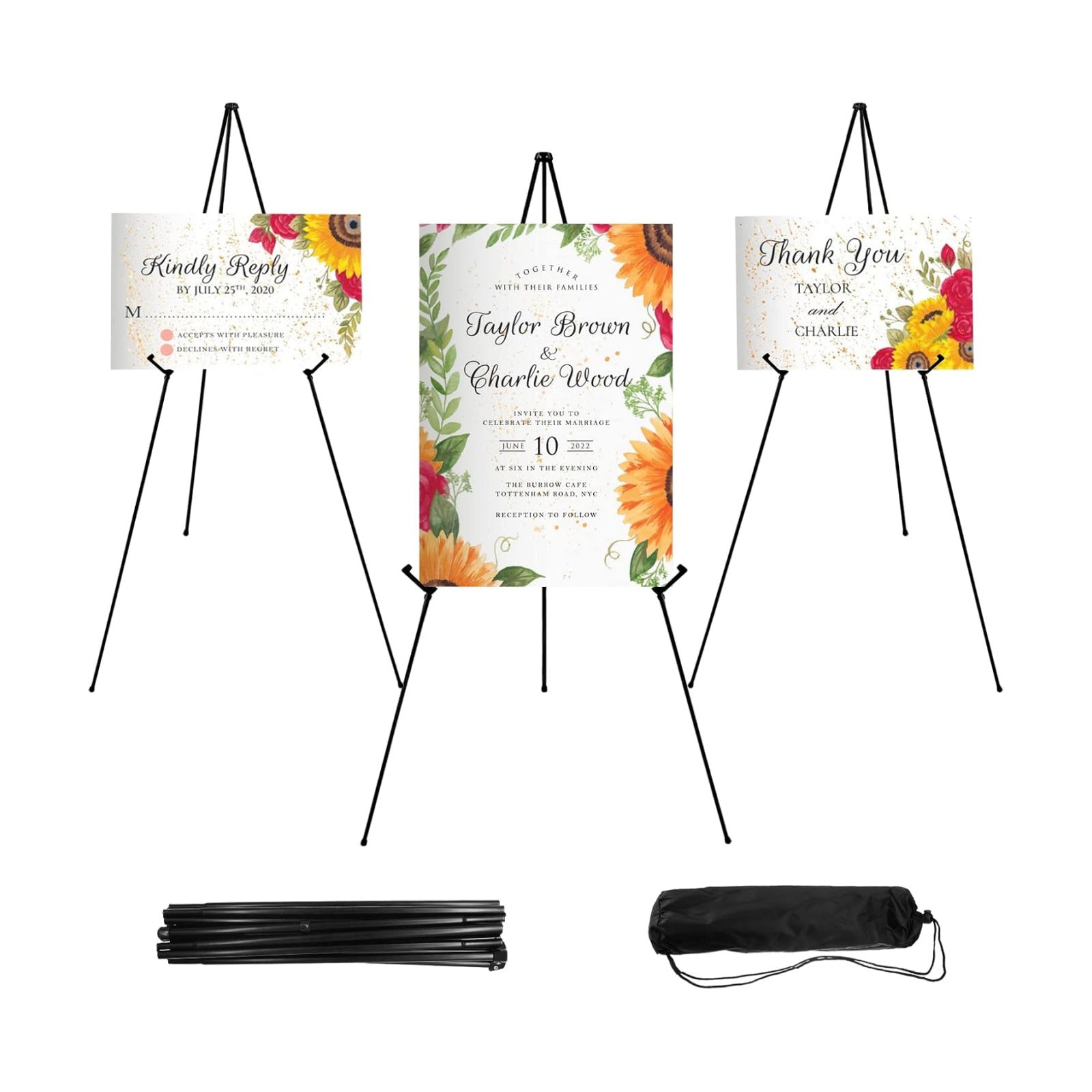 JEAWIWI 3 Pcs Lightweight Easel Stand, 66 Inch, Black, with Carry Bags | Adjustable Portable Metal Display Easel &