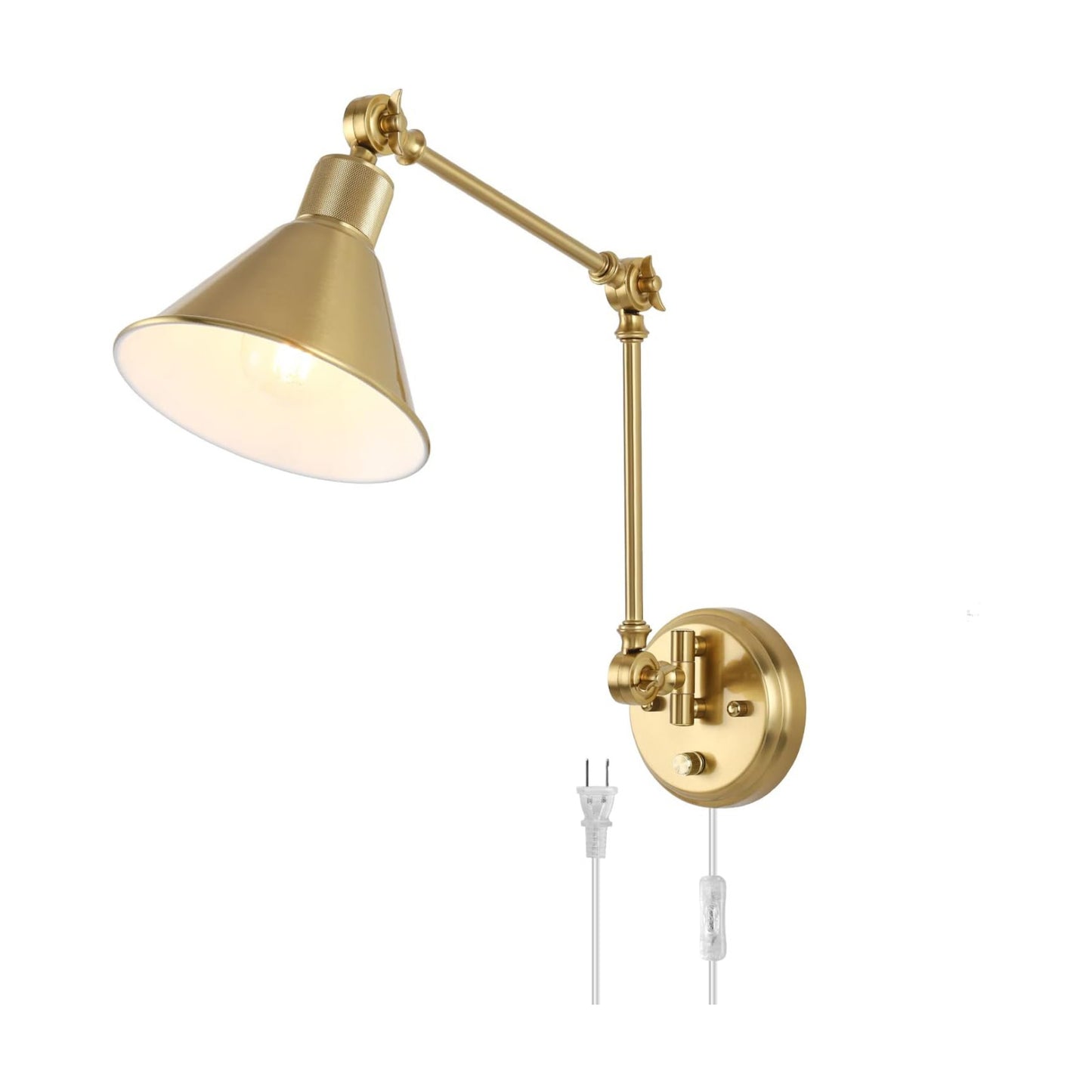 TRLIFE Wall Sconce Plug in, Brushed Brass Dimmable Wall Sconce Swing Arm Wall Lights Plug in Wall Mounted Light with