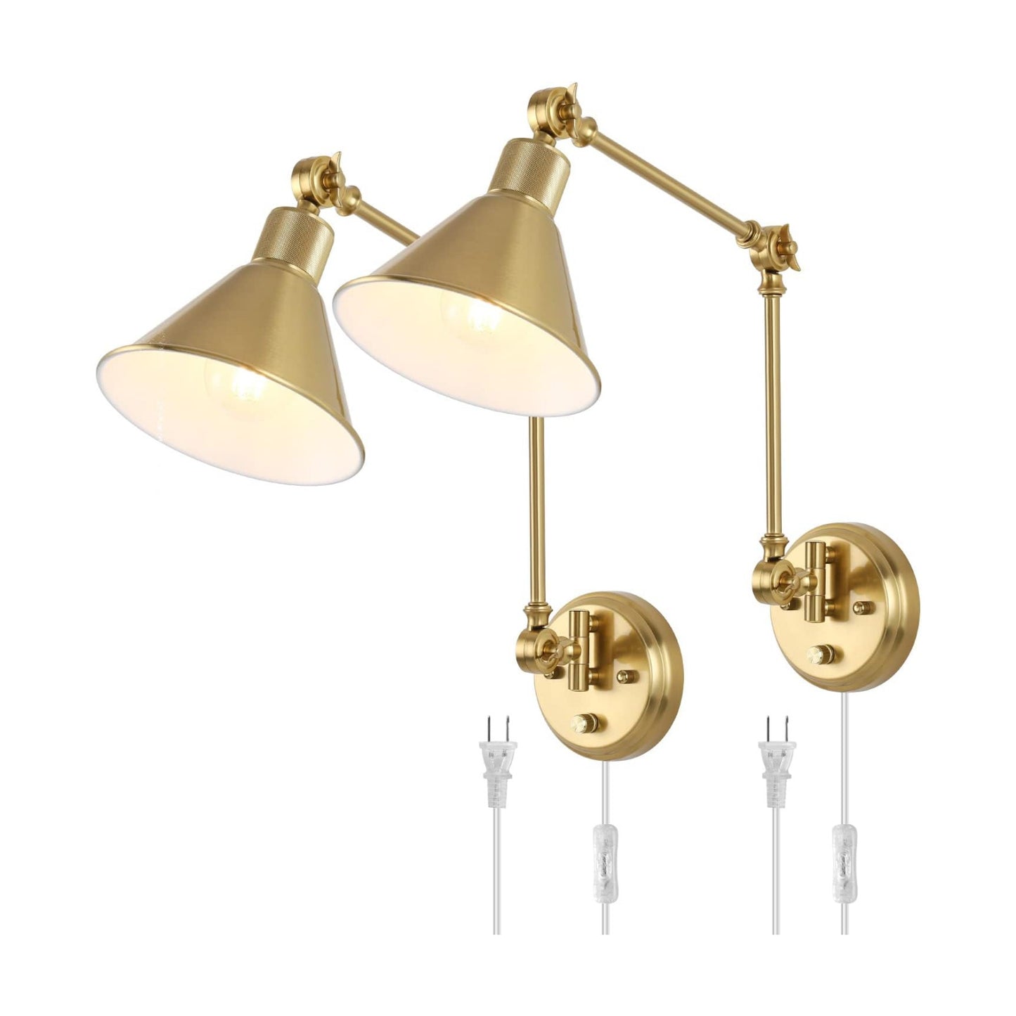 TRLIFE Wall Sconces Plug in, Dimmable Wall Sconces Brushed Brass Swing Arm Wall Lights Plug in Wall Mounted Light