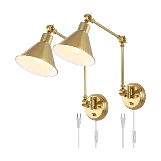 TRLIFE Wall Sconces Plug in, Dimmable Wall Sconces Brushed Brass Swing Arm Wall Lights Plug in Wall Mounted Light