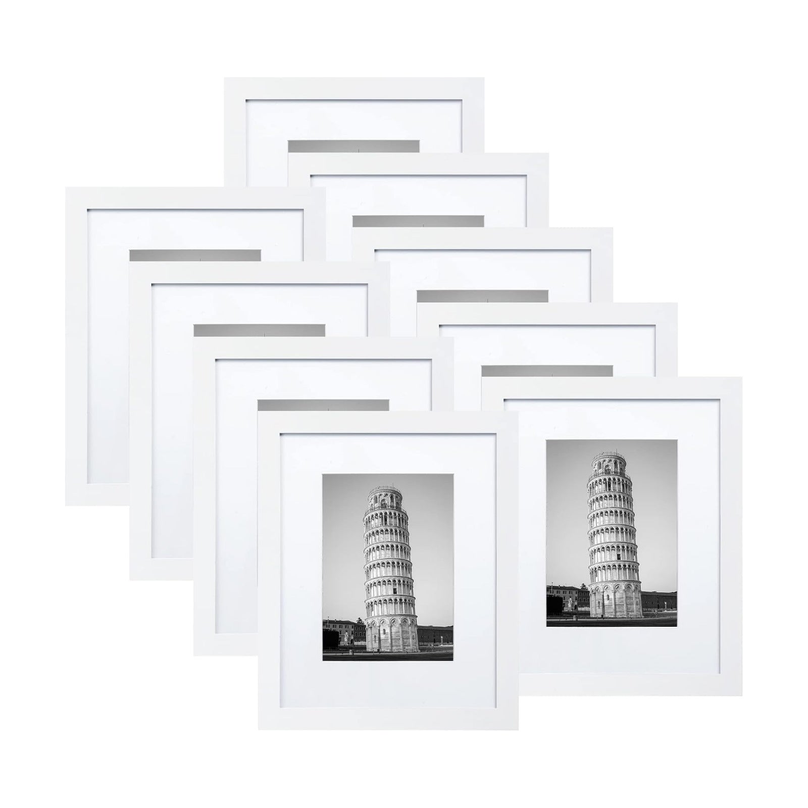 Wiscet 8x10 Picture Frame Set of 9, Display Pictures 5x7 with Mat or 8 x 10 Without Mat, Photo Frame for Wall Mounting
