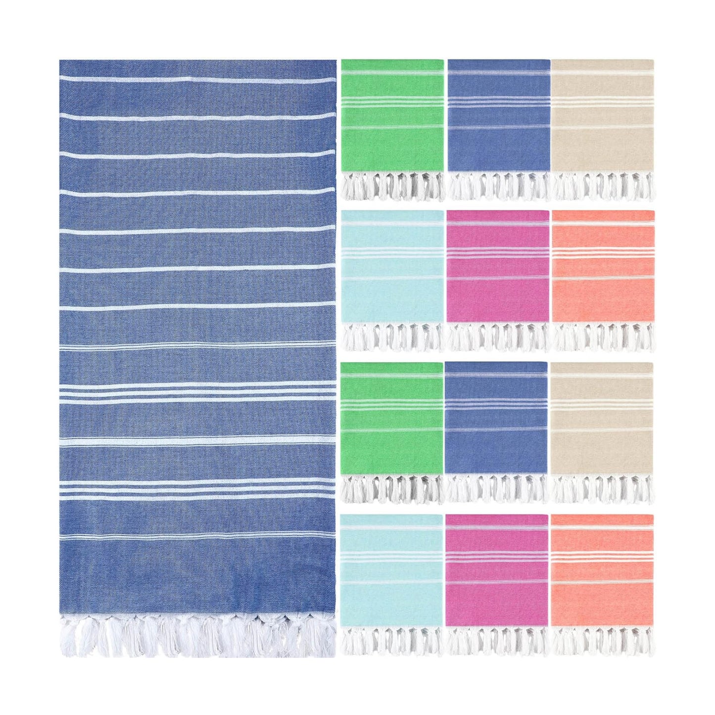 Moukeren 12 Pcs Turkish Beach Towels, Oversized Cotton Bath Towels Lightweight Quick Dry 35 x 71 Inches Turkish Blanket
