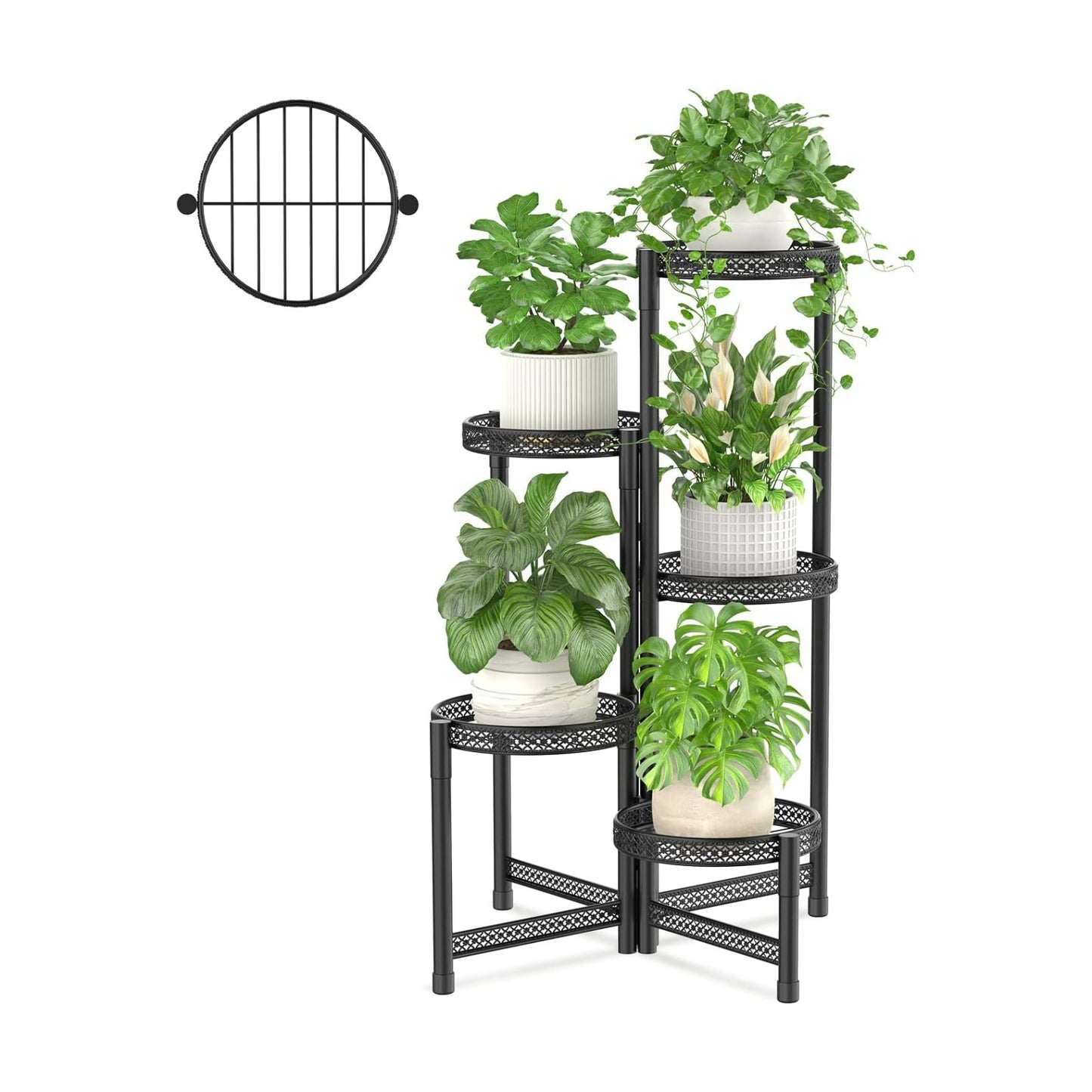 iDavosic.ly Plant Stand Indoor Outdoor, 5 Tier Iron Corner Shelf, Black | Tiered Tall Flower Display Holder, Folding