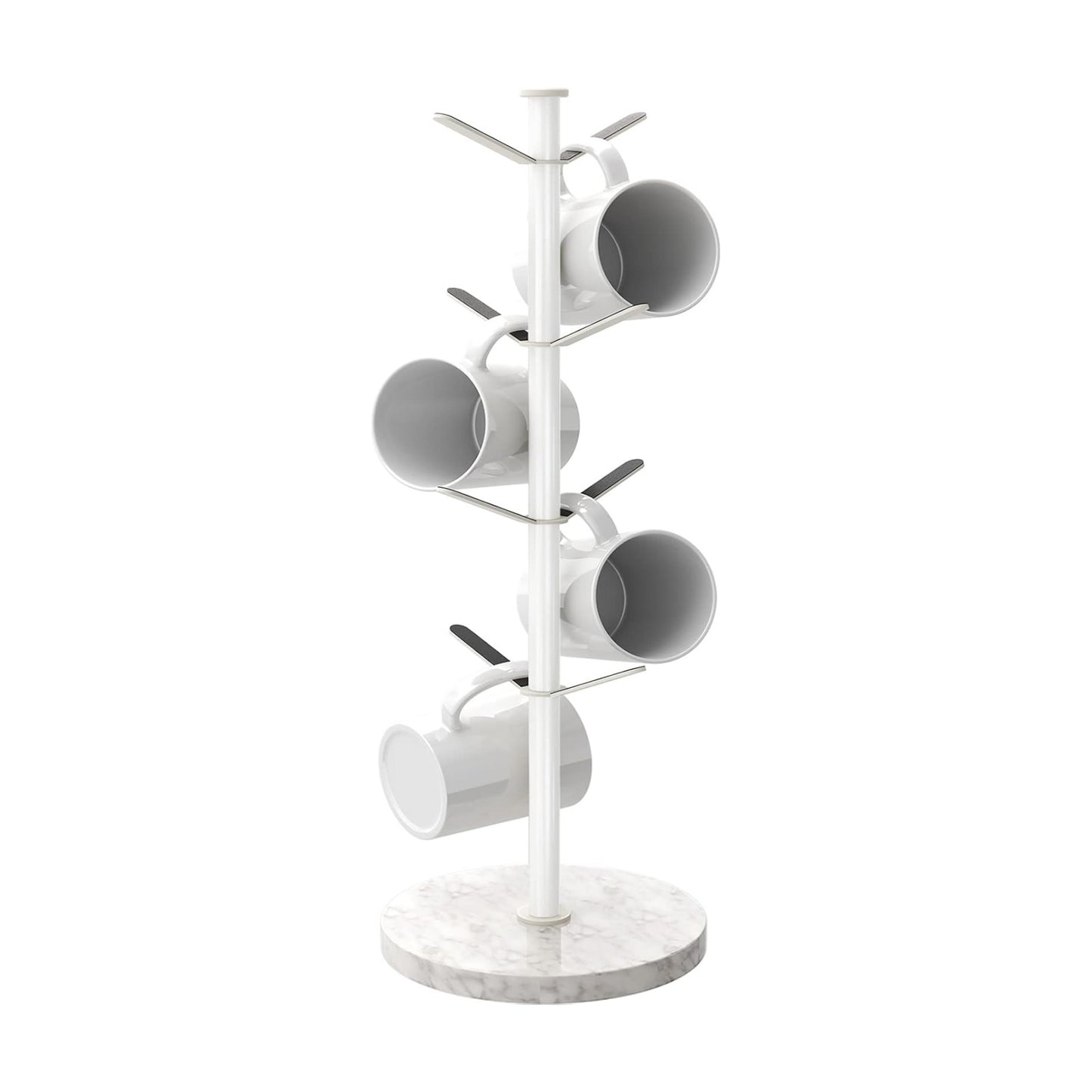Gypie Mug Holder Tree Stand, Marble 8 Hooks Small Standard Cups, White | Free Standin, Stainless Steel Mug Rack for