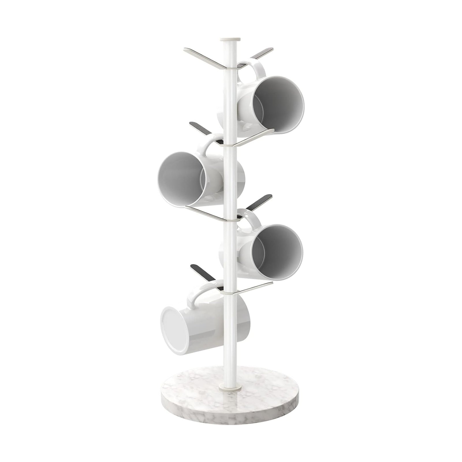 Gypie Mug Holder Tree Stand, Marble 8 Hooks Small Standard Cups, White | Free Standin, Stainless Steel Mug Rack for