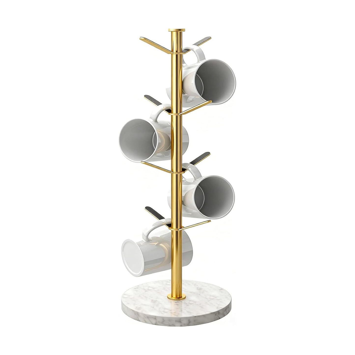 Gypie Gold Mug Holder Tree with Marble Base, 8 Hooks Standard Coffee Cups | Mug Holder Stand, Small Mug Rack for