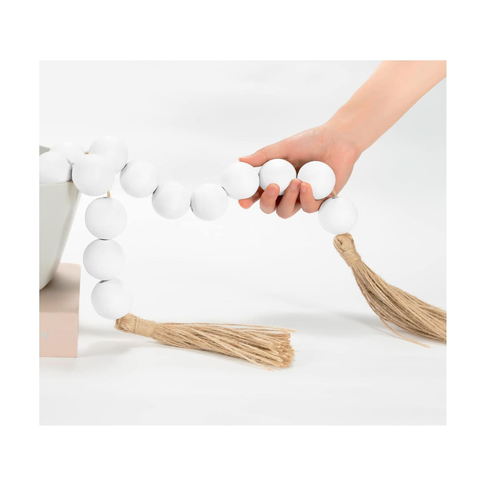 76" Long Extra Large Wood Bead Garland / 4 White / 76 Inches