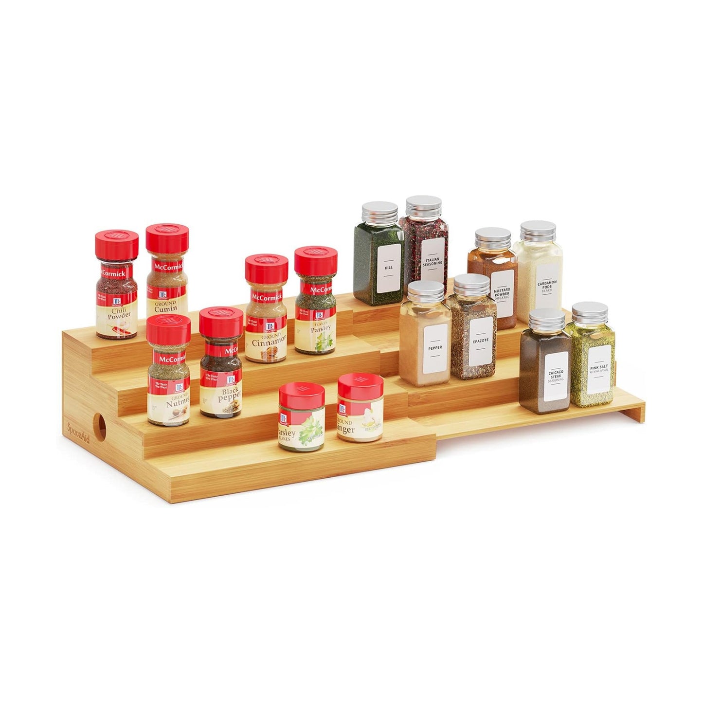 SpaceAid 4 Tier Bamboo Spice Rack Organizer for Cabinet, Kitchen Pantry Spices Storage Rack for Cabinets Organization