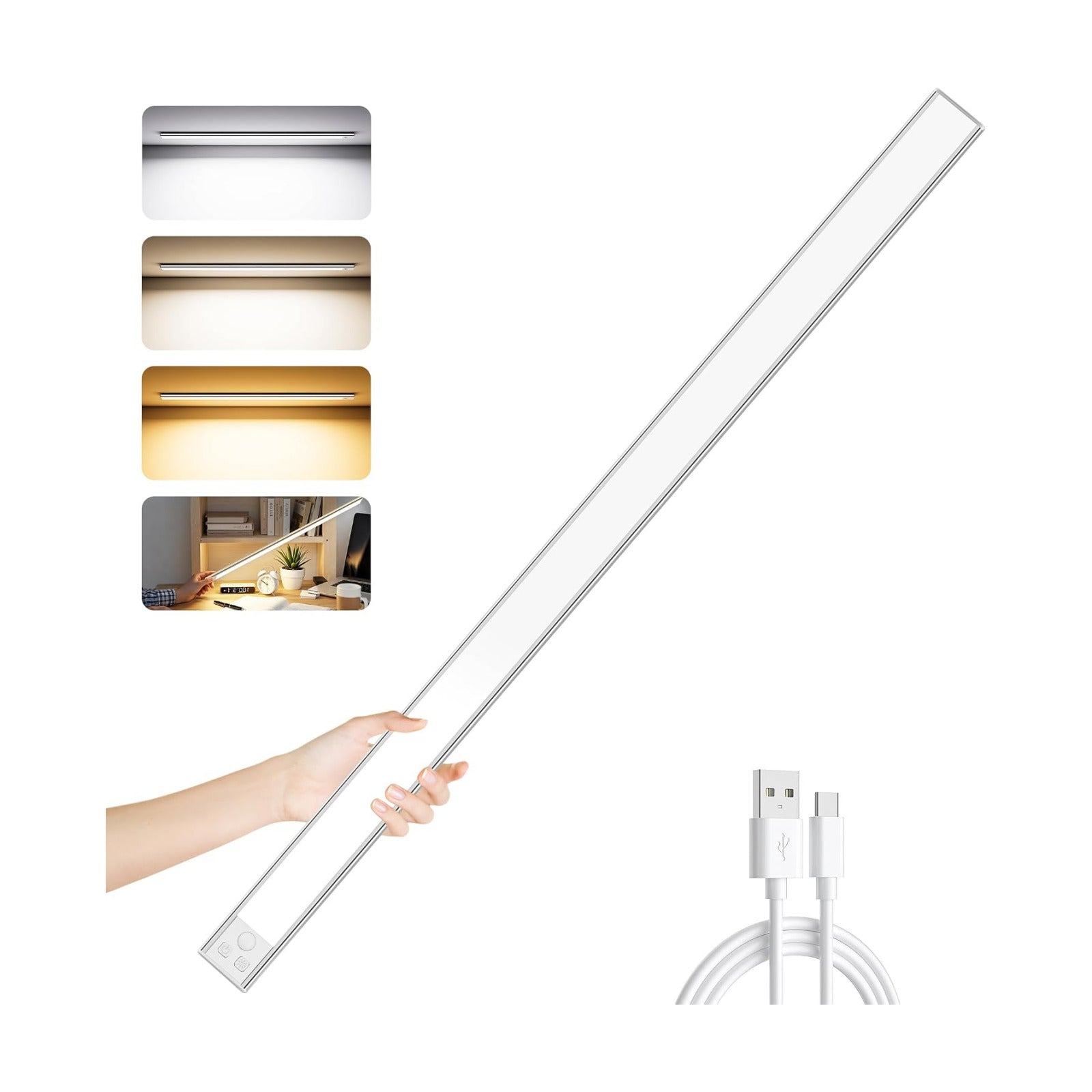 24IN Ultra Long Slim Under Cabinet Lighting, 106 LED 5000mAh 3 Color | 60cm Stepless Dimming Rechargeable Magnetic LED