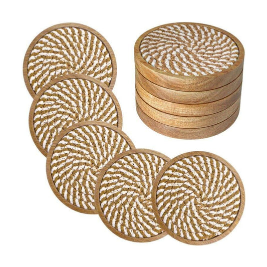 Wooden Drink Coasters / Borwn & White / 4.3 Inch / Set of 5