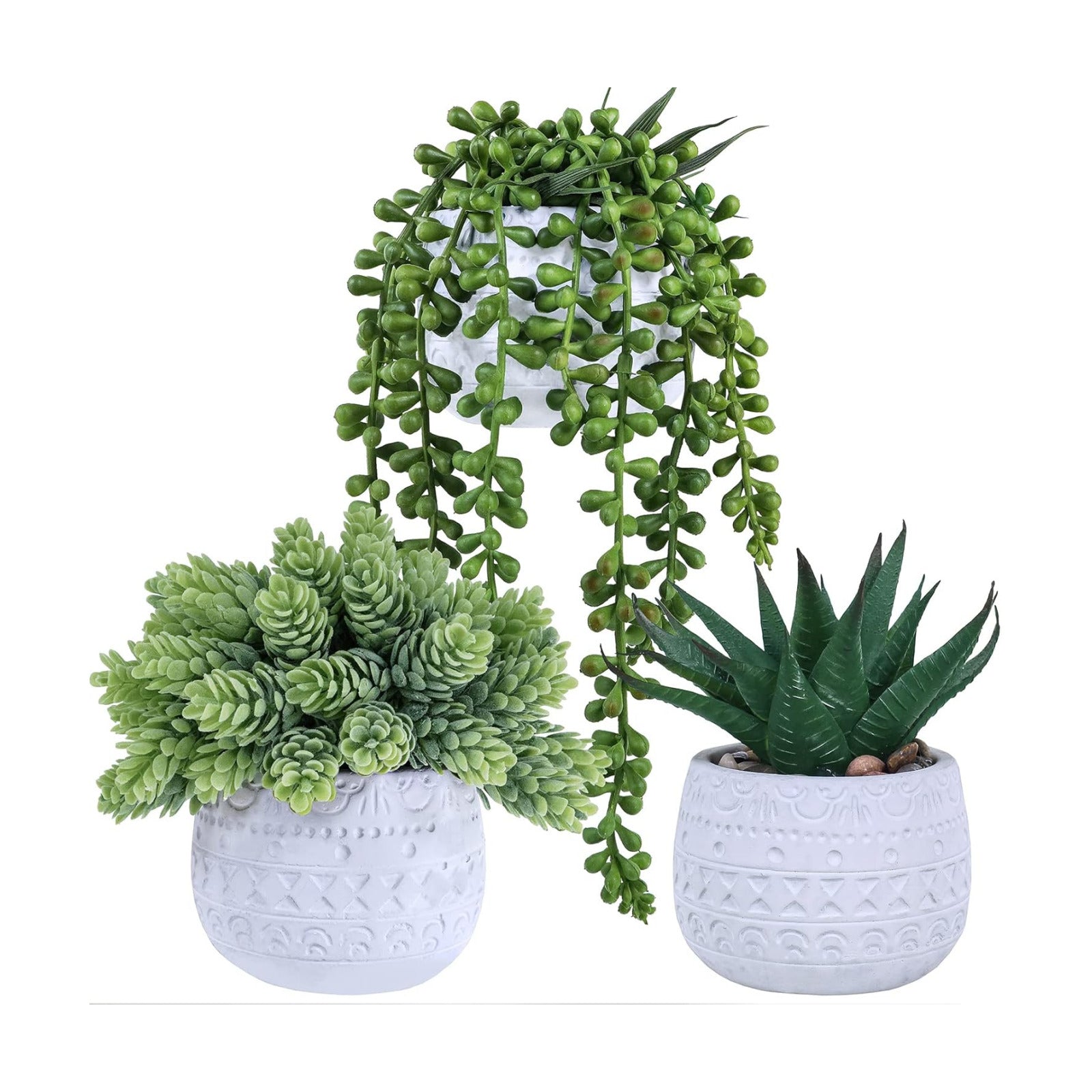 Assorted Small Potted Succulent Plants Artificial Aloe Hanging Succulent / White / Set of 3