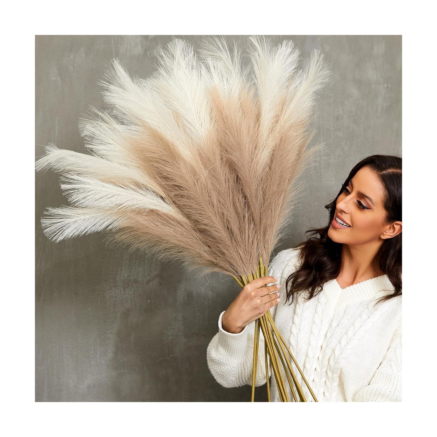 Large Artificial Pompous Grass Branches for Floor / 3.1 Inch / Set of 9