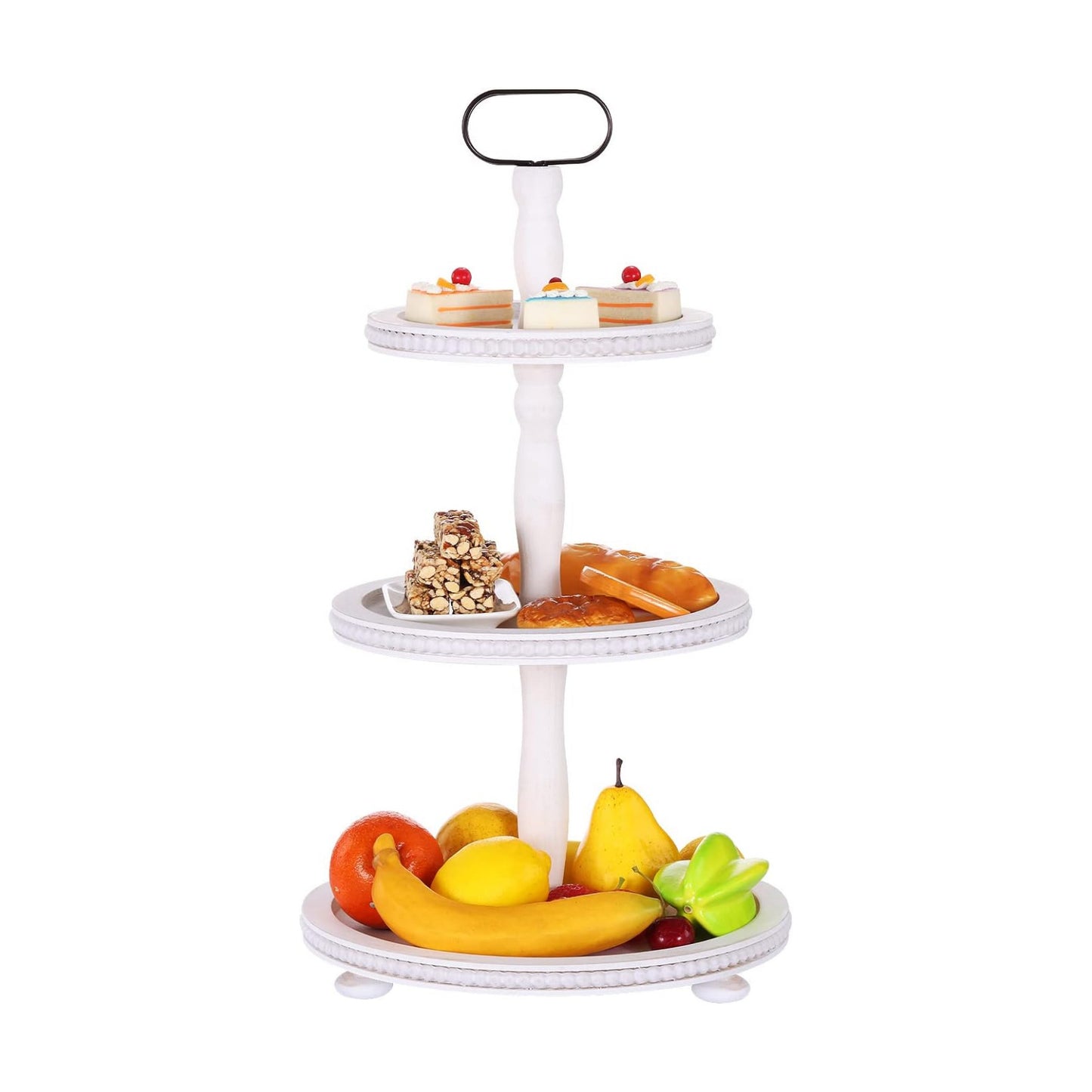 Urban Deco Wooden Tiered Tray 3-Tier Decorative Tray Stand Farmhouse Serving Tray, Round Wooden Cupcake Display Stand