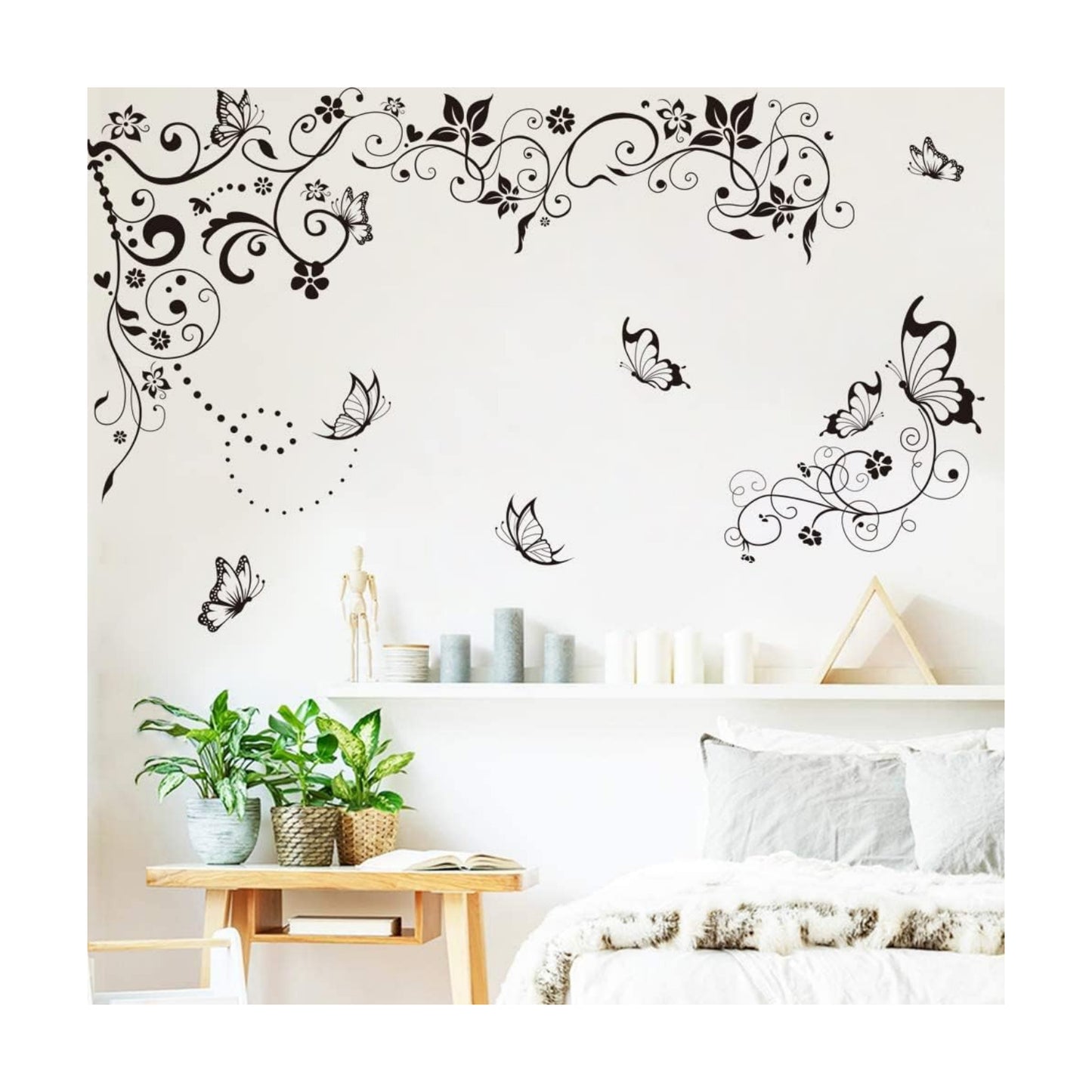 Hanging Flower Vine Wall Stickers Black Floral Butterfly Wall Decals / Black Vines Butterfly