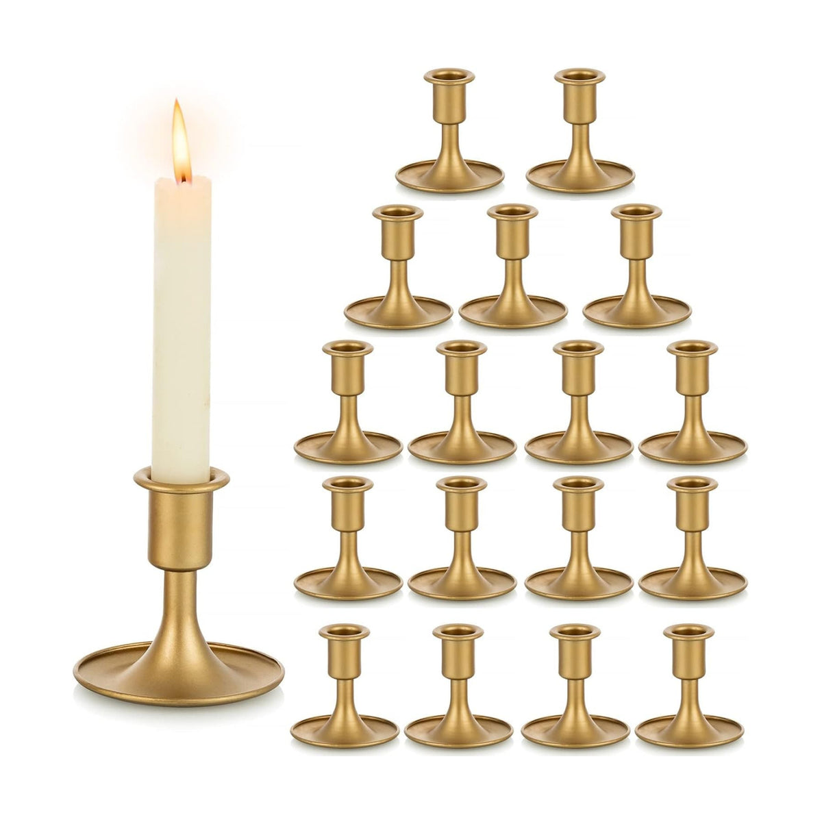 Candlestick Holders Taper Candle Holders, Romadedi Gold Candle Stick Candle Holder for Table Centerpiece, Wedding Reception, Festive Christmas Mantel Decoration or Home Decor, Set of 18
