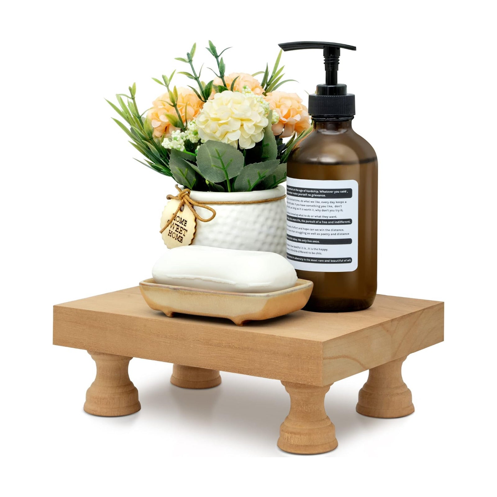 EOSAHR Wood Riser for Bathroom Decor & Display Stand for Home, Light Brown | 8.5" Display Riser, Soap Holder, Bathroom