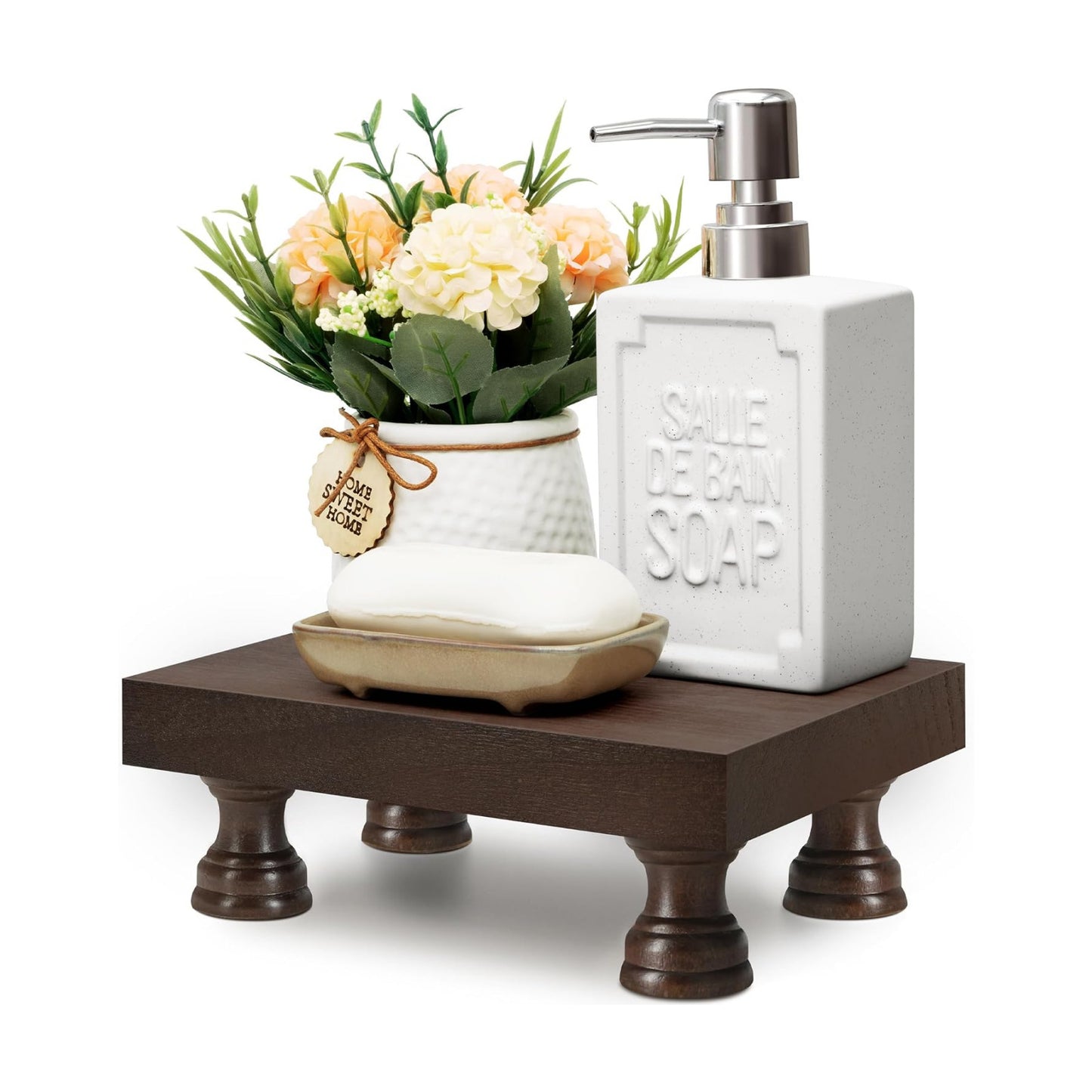 EOSAHR Wood Riser & Display Stand for Bathroom Counter Organizer, Brown | 8.5" Farmhouse Riser, Bathroom Vanity Decor