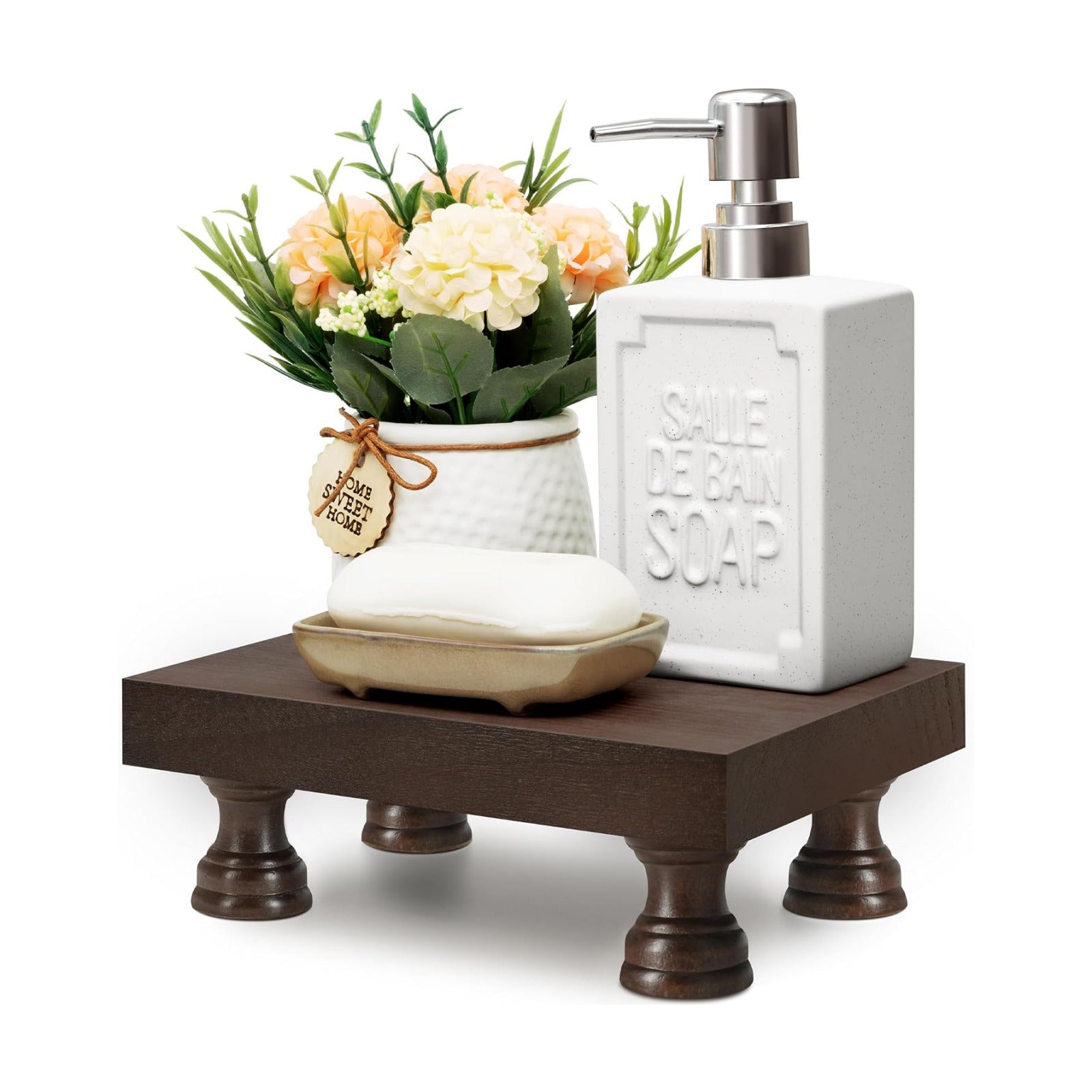 EOSAHR Wood Riser & Display Stand for Bathroom Counter Organizer, Brown | 8.5" Farmhouse Riser, Bathroom Vanity Decor
