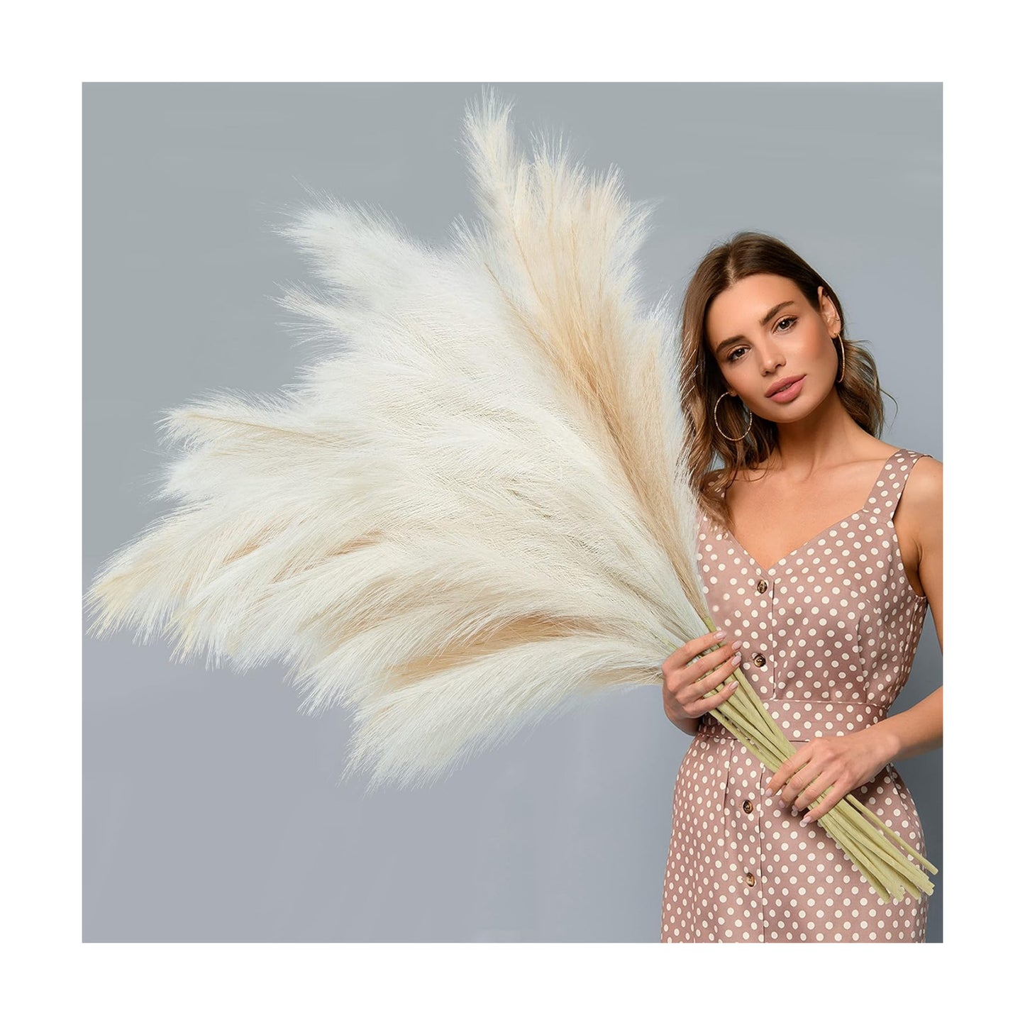 Faux Pampas Grass Decor 38''/97cm Tall Artificial Large Pompous Pompas Floral / Beige / Set of 8