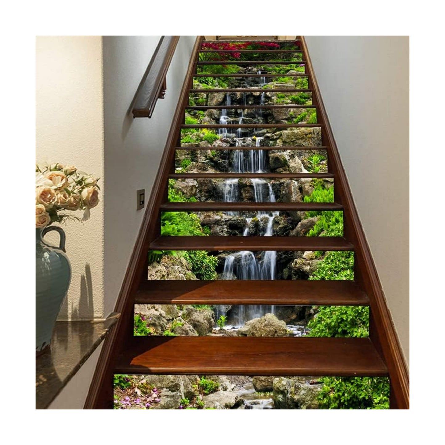 3D Small Waterfall in Mountains Stair Stickers Peel and Stick -Self-Adhesive / A3659 / Set of 13