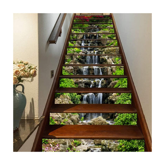 3D Small Waterfall in Mountains Stair Stickers Peel and Stick -Self-Adhesive / A3659 / Set of 13