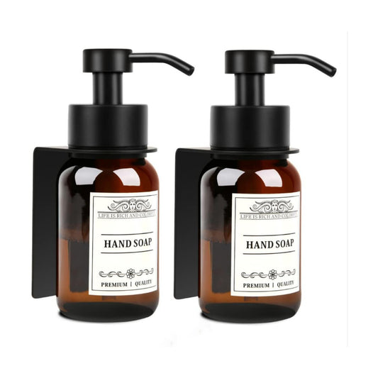 8.5oz Brown Glass Soap Dispenser 2 Pack for Kitchen Bathroom Black | Leakproof conditioner and hand soap pump set with
