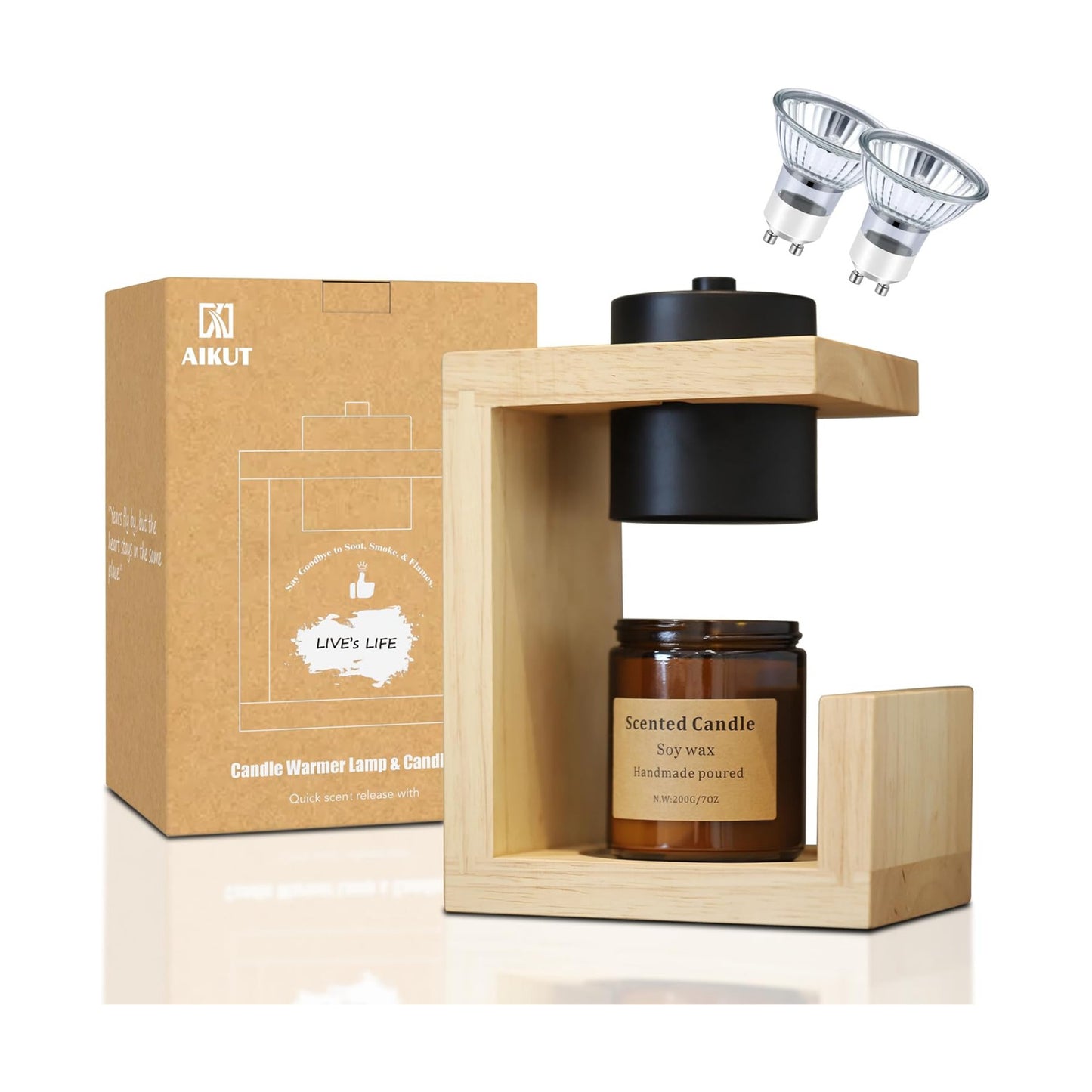 AIKUT Candle Warmer Lamp, with 2 Bulbs,Timer & Dimmer,Simple Natural Wood,Compatible Up to 4.5 inch Candles,for Home
