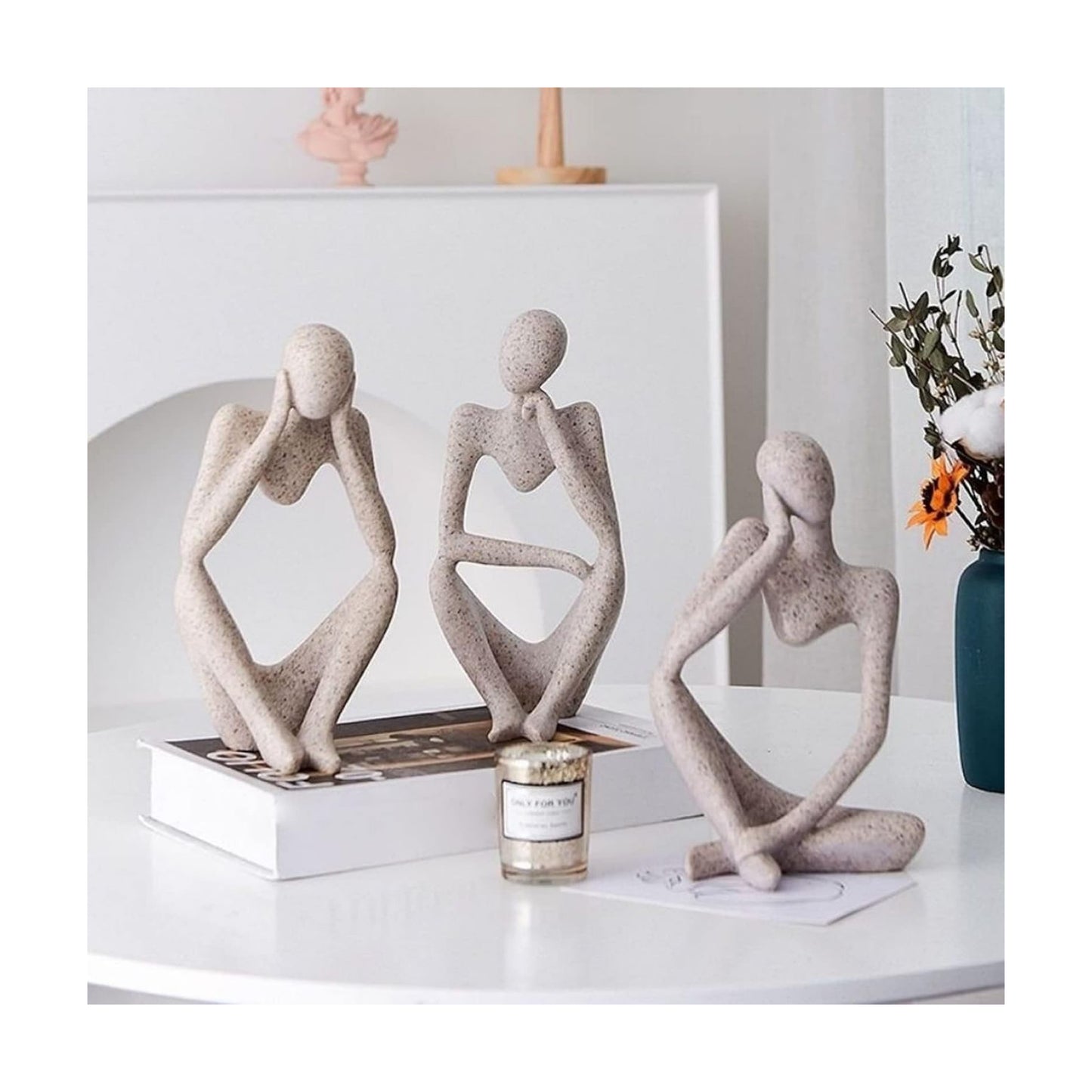Thinker Resin Statue Set / Sandstone / Set of 3