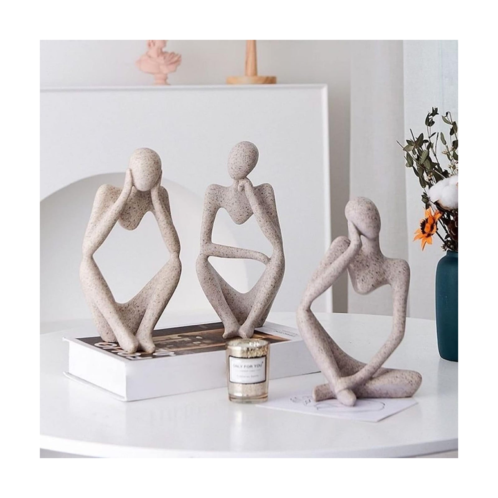 Thinker Resin Statue Set / Sandstone / Set of 3