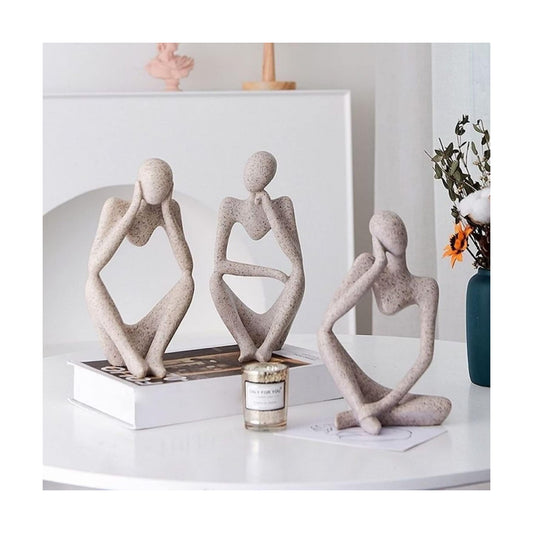 Thinker Resin Statue Set / Sandstone / Set of 3