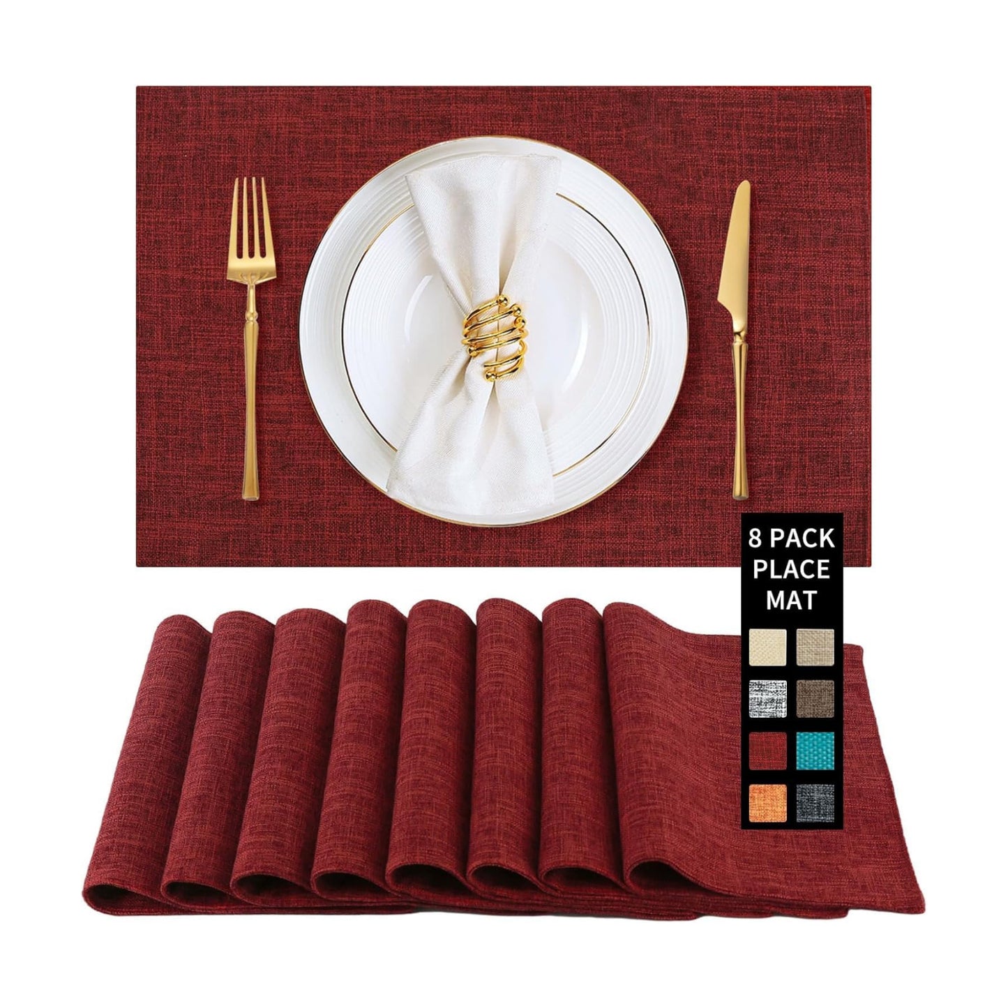 Red Placemats Set of 8, Washable Dining Table Mats Cloth Place Mats, Elegant Placemats for Valentines Day Holiday, Heat
