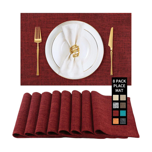 Red Placemats Set of 8, Washable Dining Table Mats Cloth Place Mats, Elegant Placemats for Valentines Day Holiday, Heat