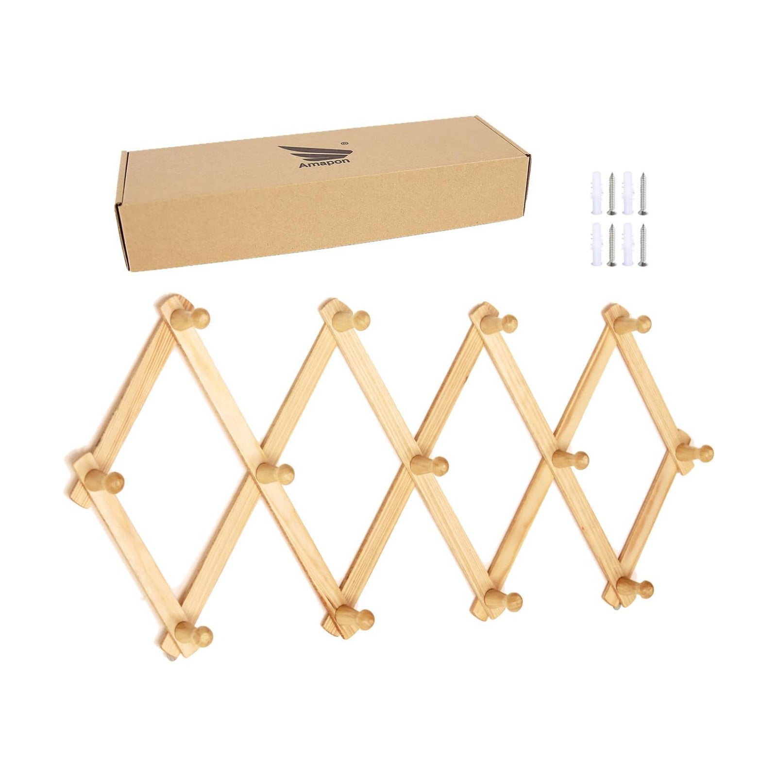AMAPON Accordion Wall Hanger Expandable Coat Hat Rack 10 Peg Hook 2 Pack | Hang Hats Jackets Coffee Mug Purses