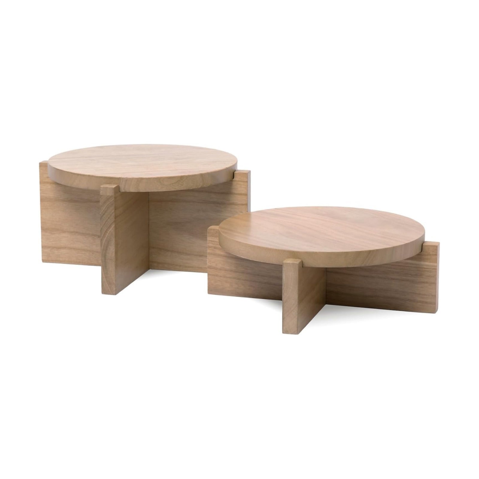 Natural Wood Riser Set of Two - Large 10” Round Wooden Plant Stands Indoor - Wood Pedestal Stands for Plants, Cakes