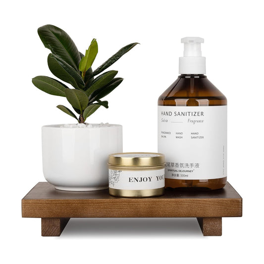 Bathroom Counter Organizer Wood Pedestal Stand Farmhouse Decorative Tray Soap / Walnut / 9 x 6 x 1.6
