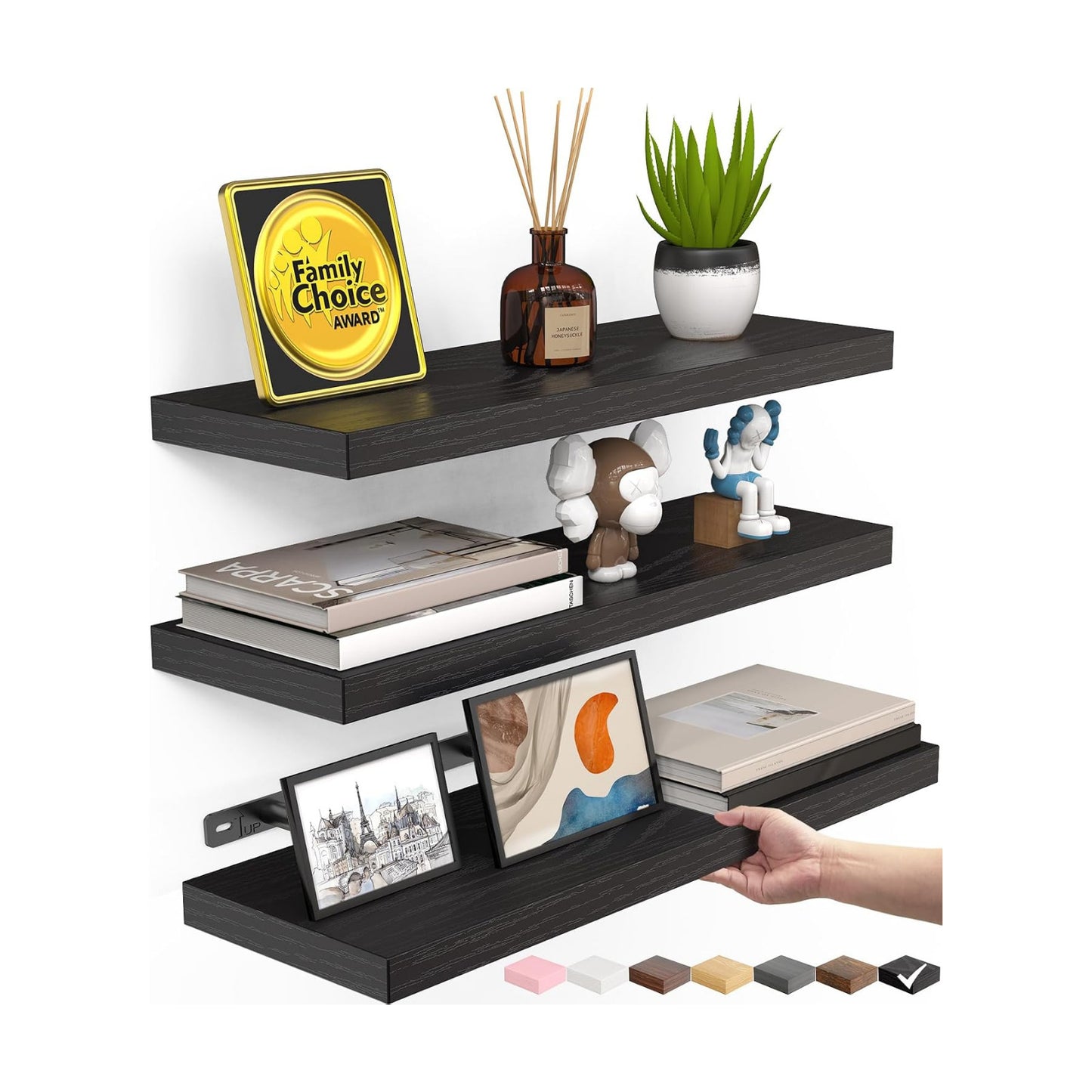 BAYKA Floating Shelves for Wall, Wall Mounted Rustic Wood Shelves for Bathroom, Bedroom, Living Room, Kitchen, Hanging