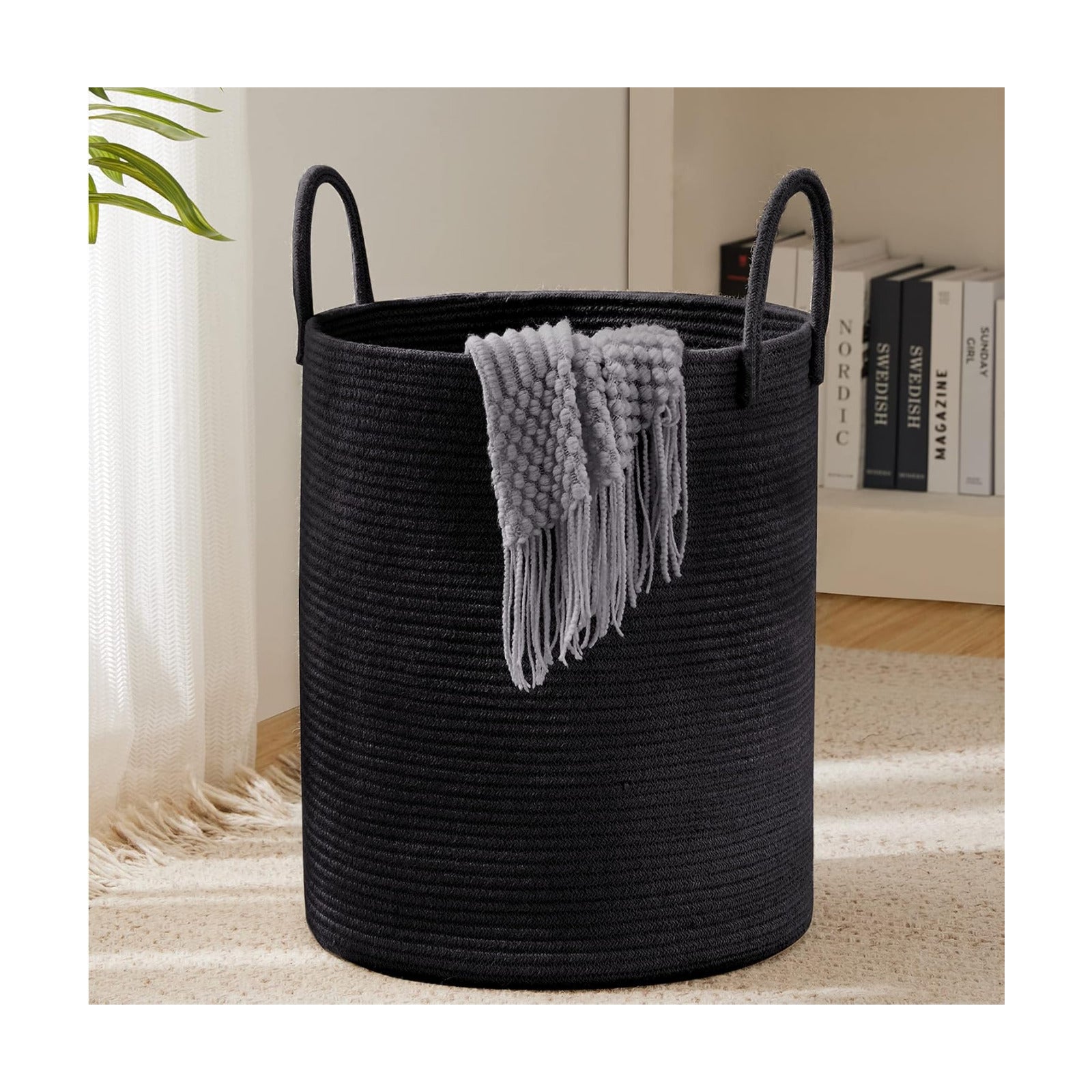 YOUDENOVA Woven Rope Laundry Hamper Basket, 58L Blanket Basket for Nursery