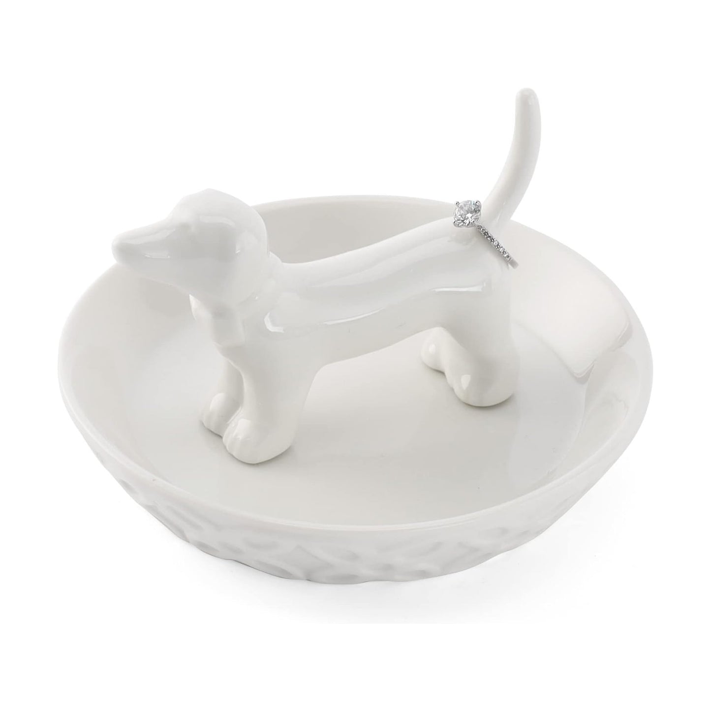 Ceramic White Jewelry Holder / White Dog