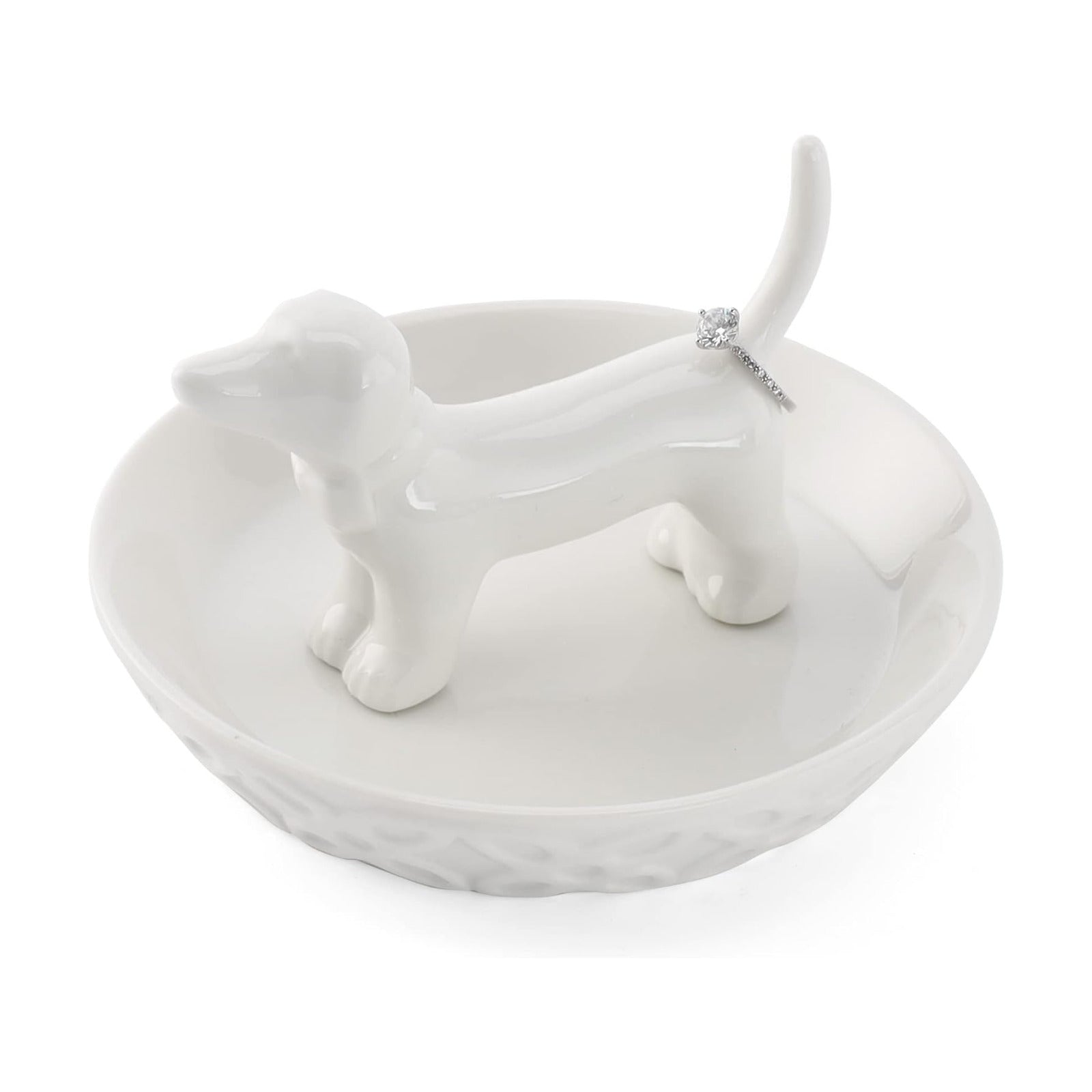 Ceramic White Jewelry Holder / White Dog