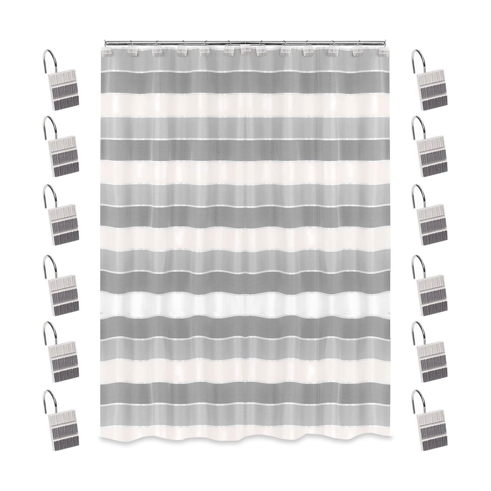 Zahari Home 13pc Modern Line Shower Curtain Set - Gray Luxury Contemporary Shower Curtains with Unique Design & 12 Hooks