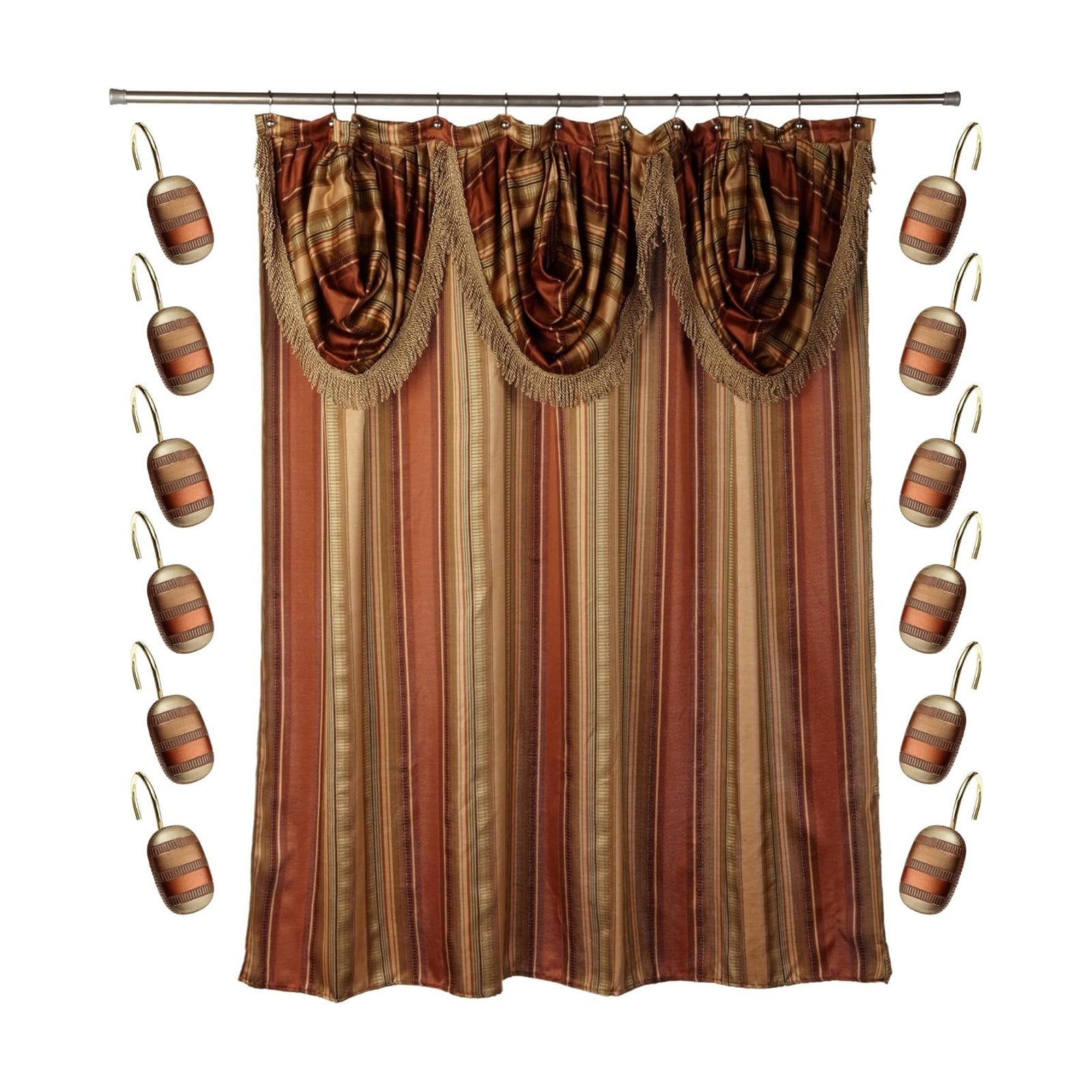 Zahari Home 13pc Contempo Bathroom Shower Curtain Sets Luxury Classic Shower Curtain & 12 Shower Curtain Hooks