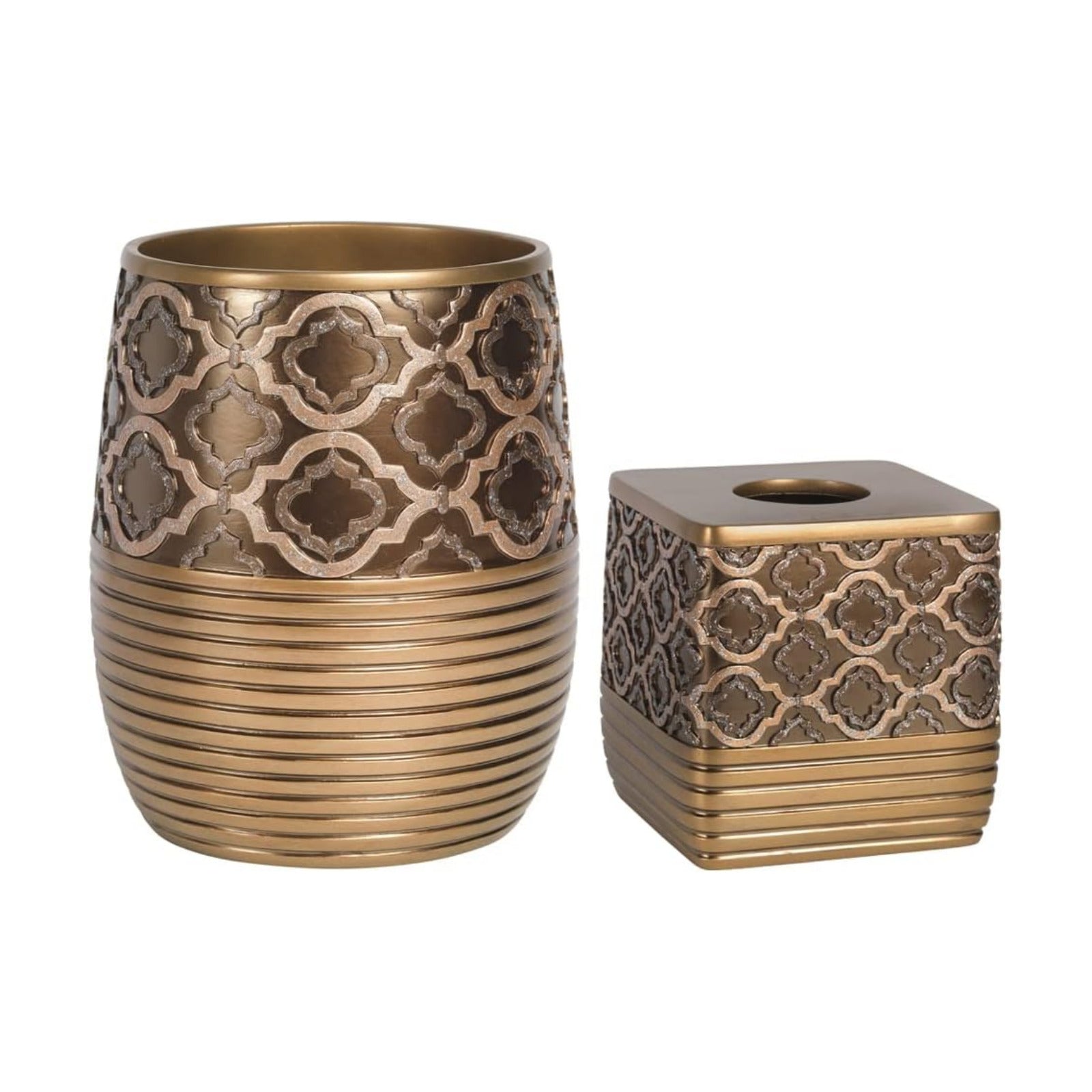 Zahari Home 2pc Spindle Modern Bath Accessories Set Waste Basket & Tissue Box Modern Classic Contemporary Decorative
