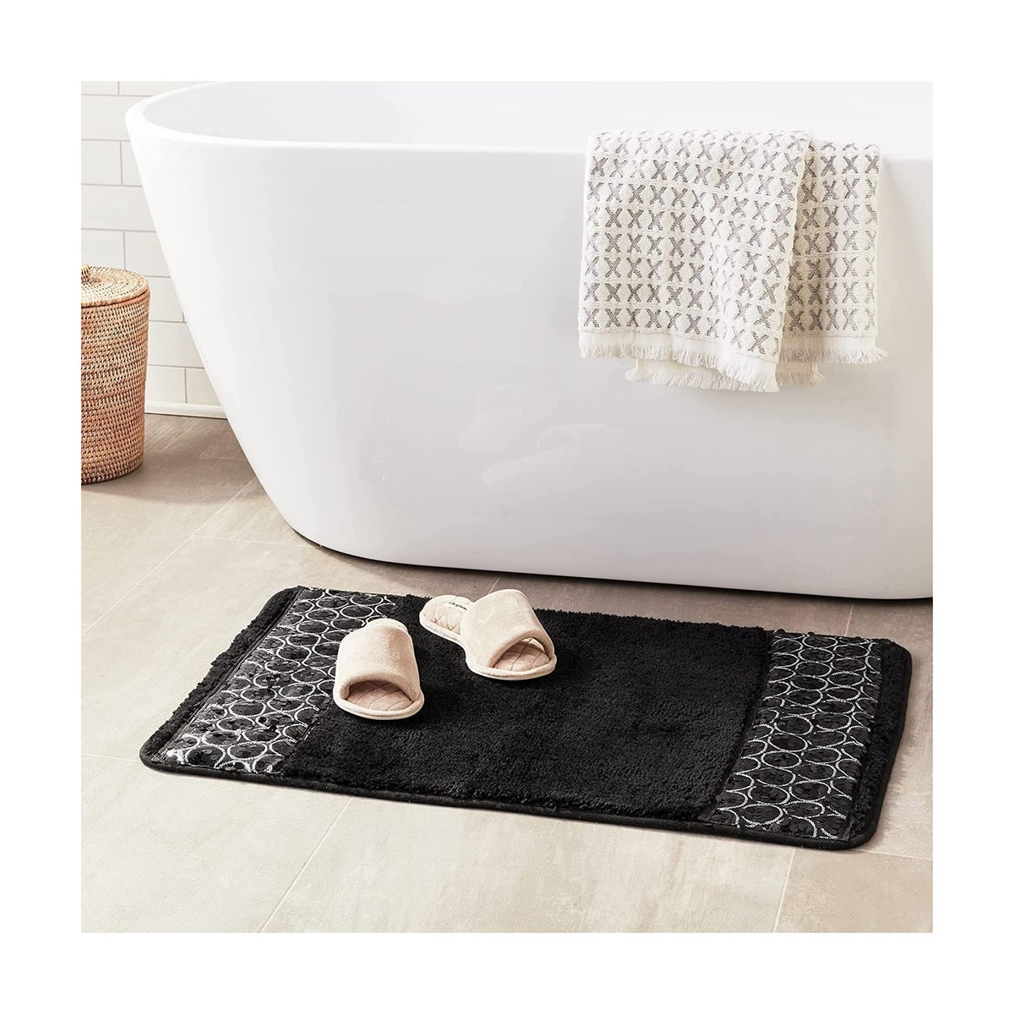 Zahari Home Sinatra Black Bathroom Rug Classic Luxury Bath Rug Contemporary Decor Black Bath Mat for Shower Unique