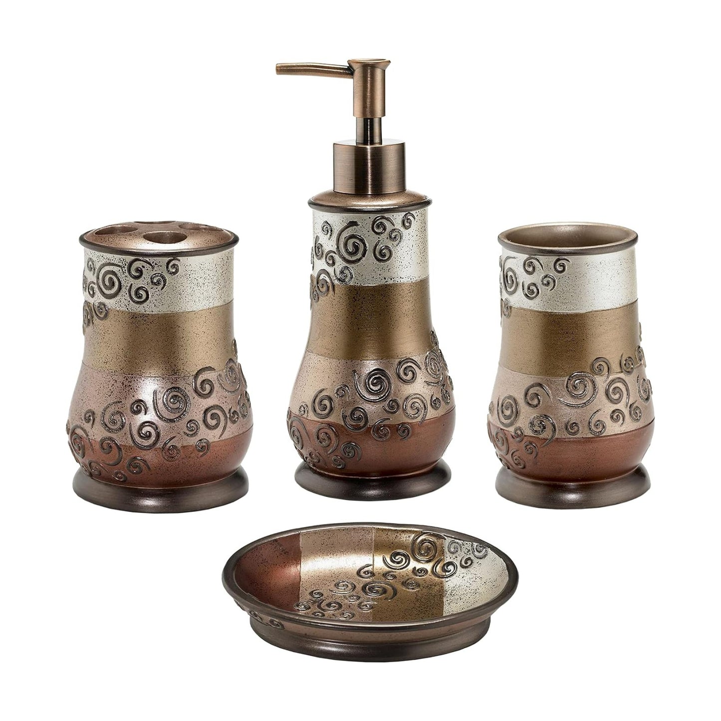Zahari Home 4pc Miramar Bathroom Accessories Sets Lotion Pump, Tumbler, Tooth Brush Holder and Soap Dish Unique Design
