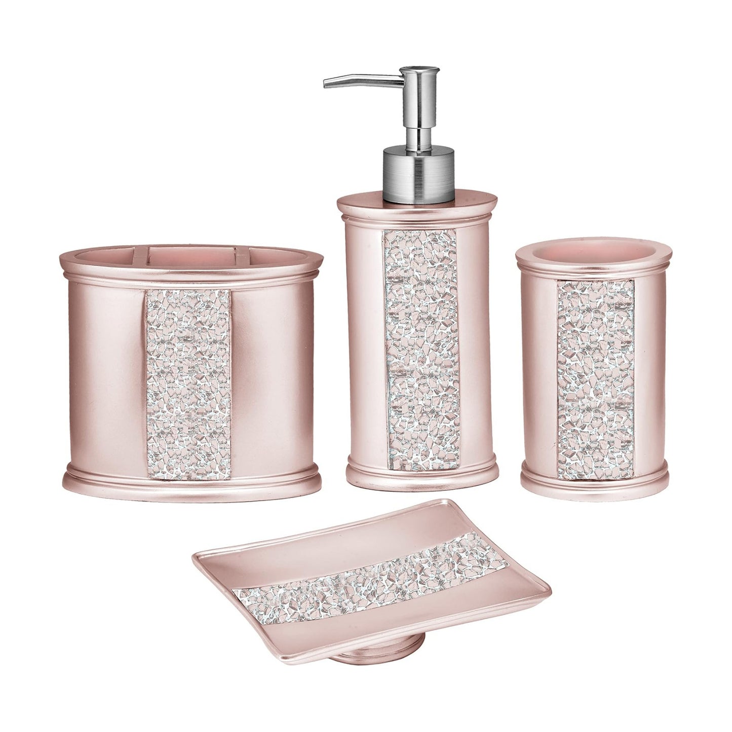 Zahari Home 4pc Sinatra Stylish Bathroom Accessories Set Liquid Soap Dispenser, Tumbler, Tooth Brush Holder and Soap