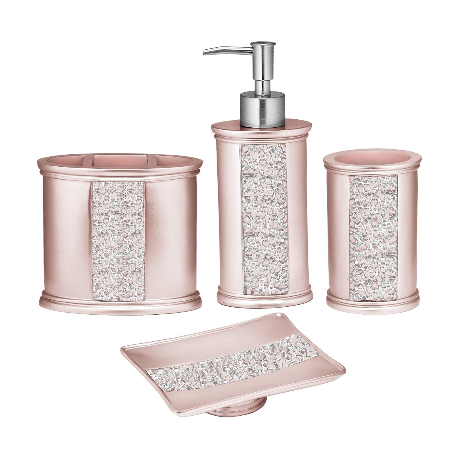 Zahari Home 4pc Sinatra Stylish Bathroom Accessories Set Liquid Soap Dispenser, Tumbler, Tooth Brush Holder and Soap