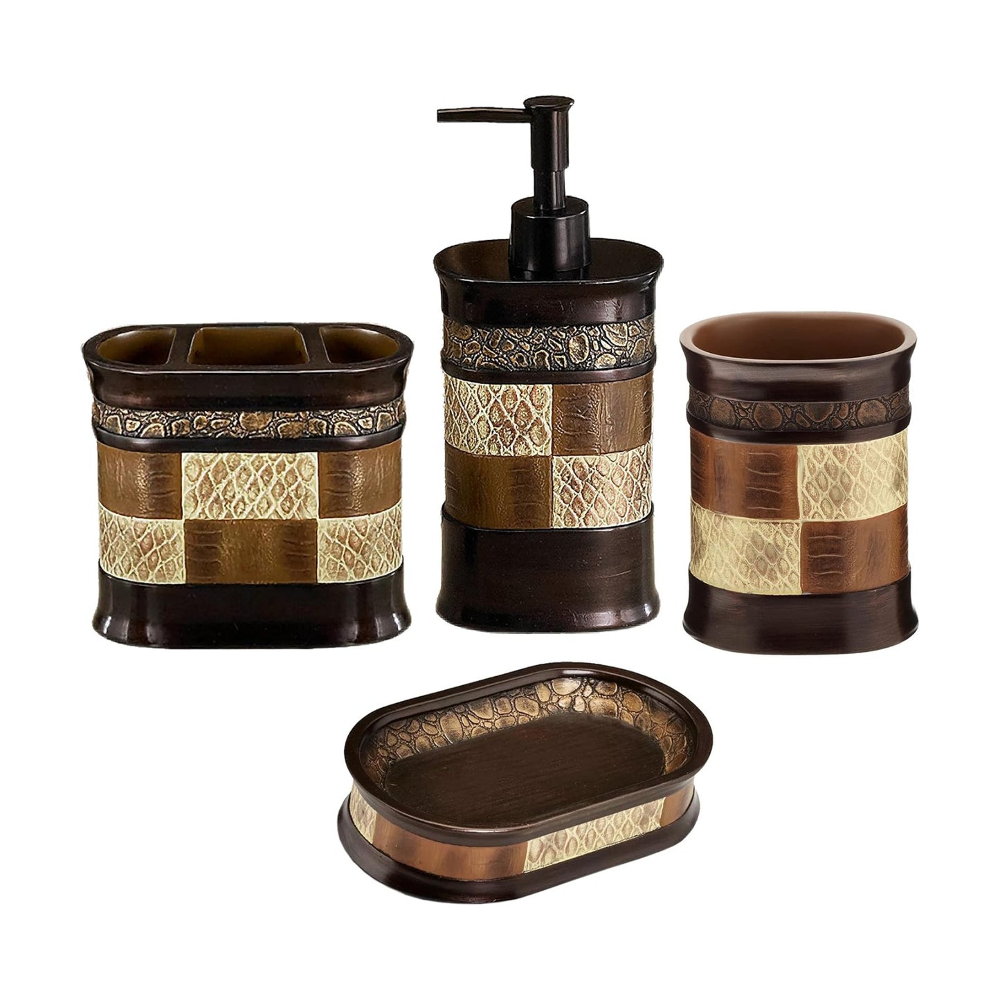 Zahari Home 4pc Zambia Stylish Bathroom Accessories Set Soap Pump, Tumbler, Tooth Brush Holder and Soap Dish Modern